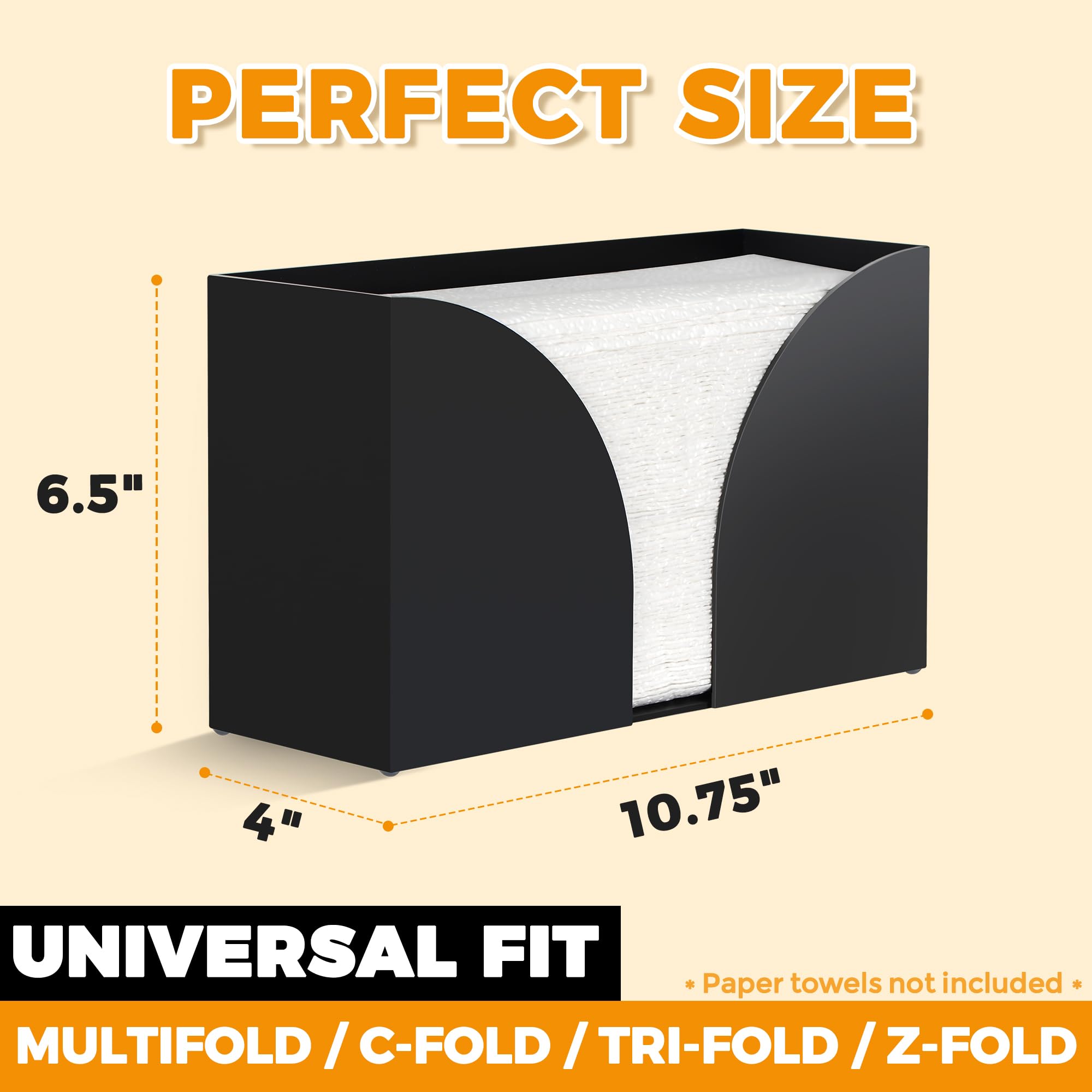 Storage Standard Dispensador de toallas de papel multipliegue, soporte para toallas de papel negro mate, soporte de servilletas de acrílico duradero para baño, cocina, oficina y restaurante, 10.75 x