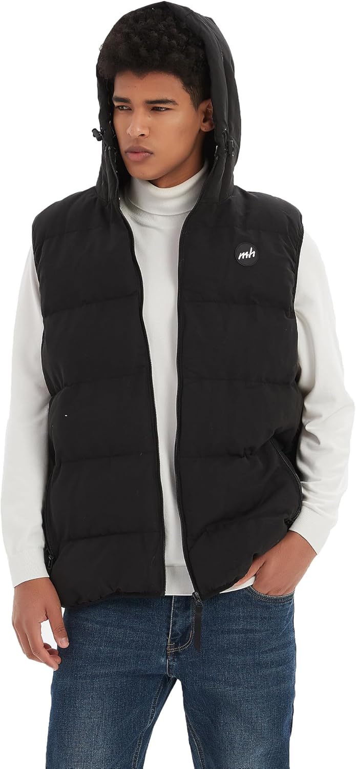 Grey Mens Lightweight Puffer Vest with Hood Sleeveless Winter Jacket Water-Resistant Down Alternative M - Image 5