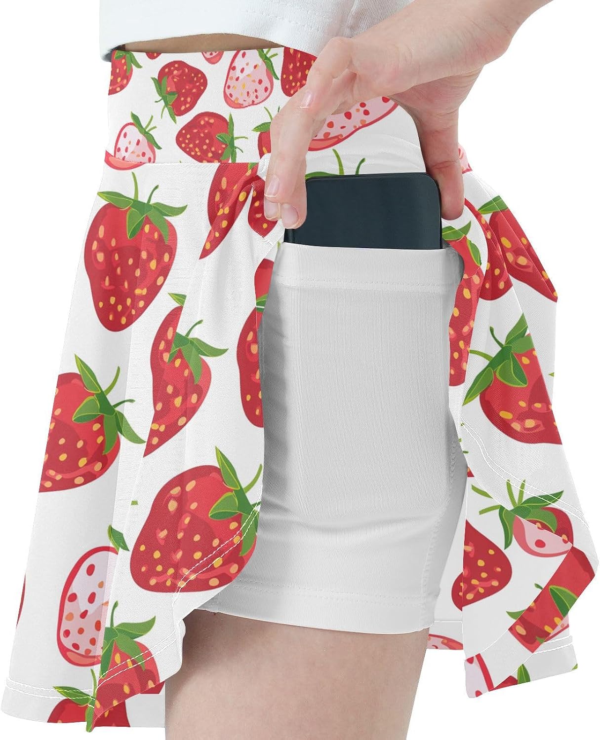 visesunny Creamy Strawberry Girl's Golf Skirt Athletic Tennis Skort Sport Activewear with Double Layer Pockets