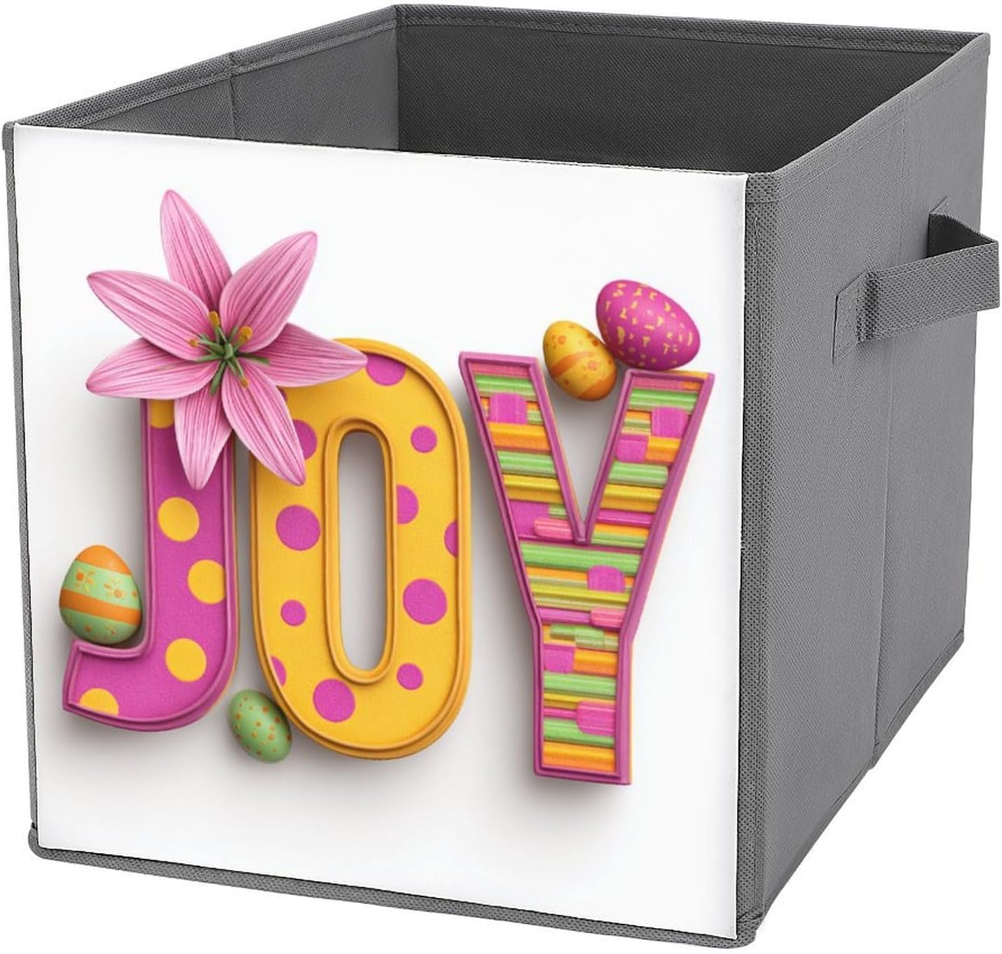 Easter Typography JOY Cube Storage Bins Storage Cubes Foldable Decorative Fabric Storage Baskets Home Organizers with Handles for Shelves,Closet, 27x27 CM