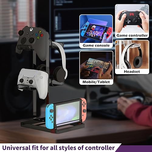 Miniatura 2 de Soporte para controlador de juegos, soporte para controlador de 2 niveles para escritorio, diseño antideslizante y estable, almacenamiento universal