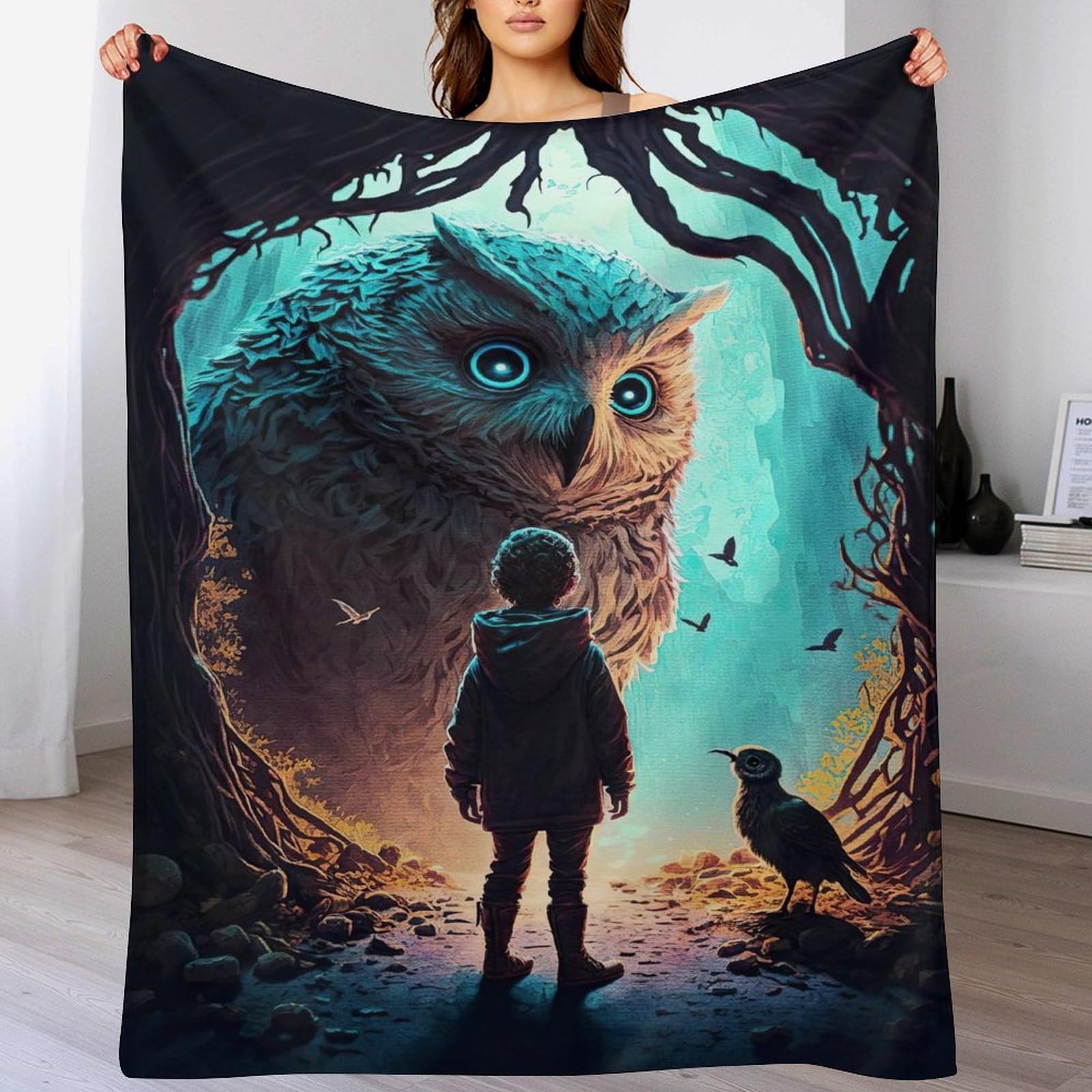 Couverture polaire hibou plaid flanelle doux contre le froid du salon