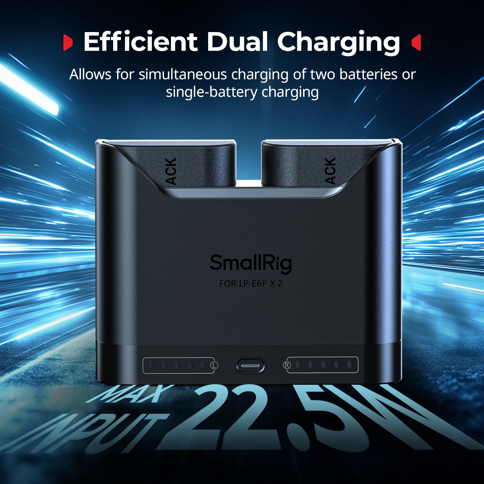 SMALLRIG LP-E6P Kamera-Akkuset für Canon, 22,5W-Doppelladegerät mit 2520mAh-Akkus, Vollständig für Canon EOS R6 Mark II/III, R5 Mark II, 5D Mark II/III/IV, 6D/7D, 6D/7D Mark II, R, R5 / 6/7-5485