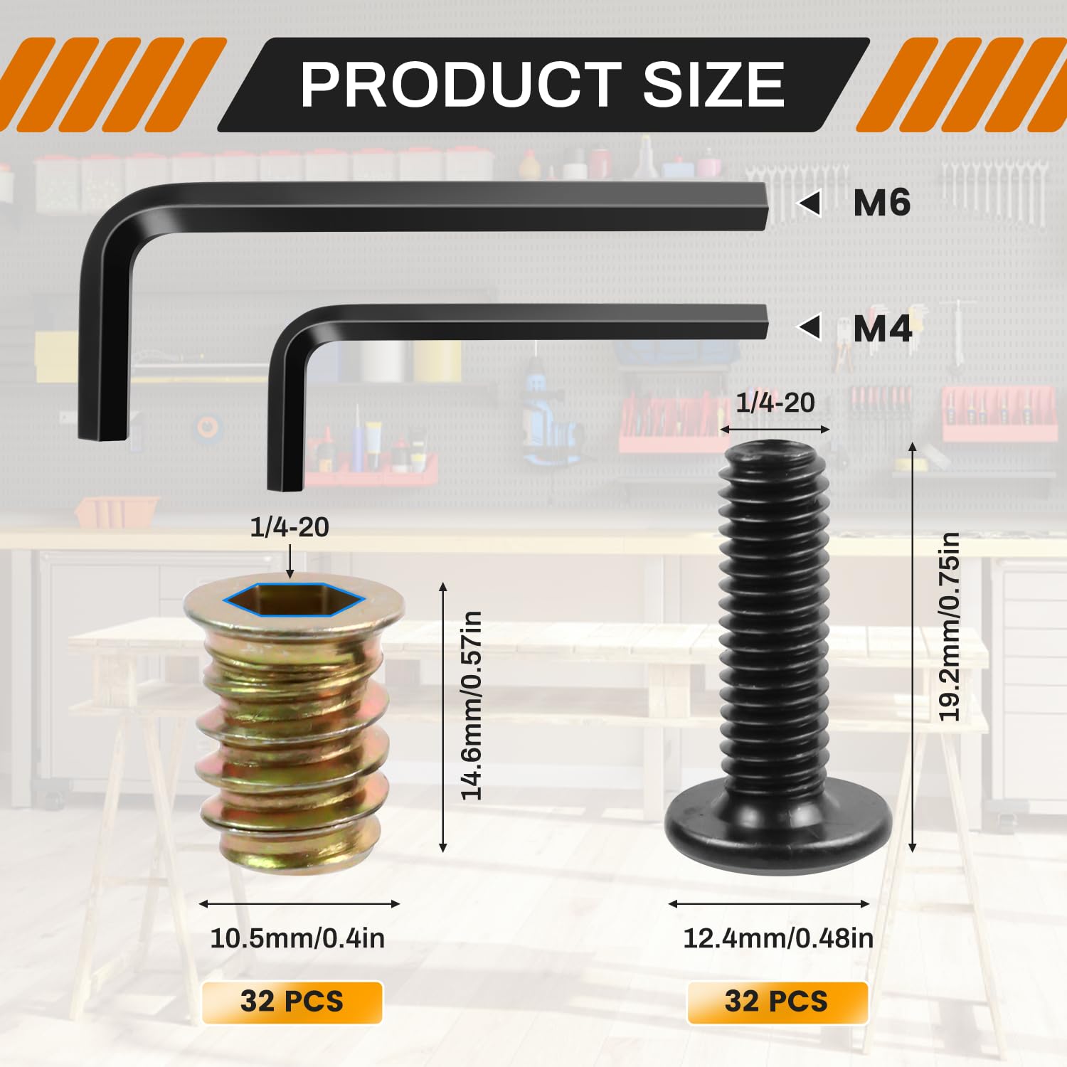 34 Sets 1/4-20 X 3/4" Furniture Screw Nut Threaded Inserts for Wood, Includes Hex Spanner, Perfect for Wood Threaded Insert and Nut Fasteners thumbnail