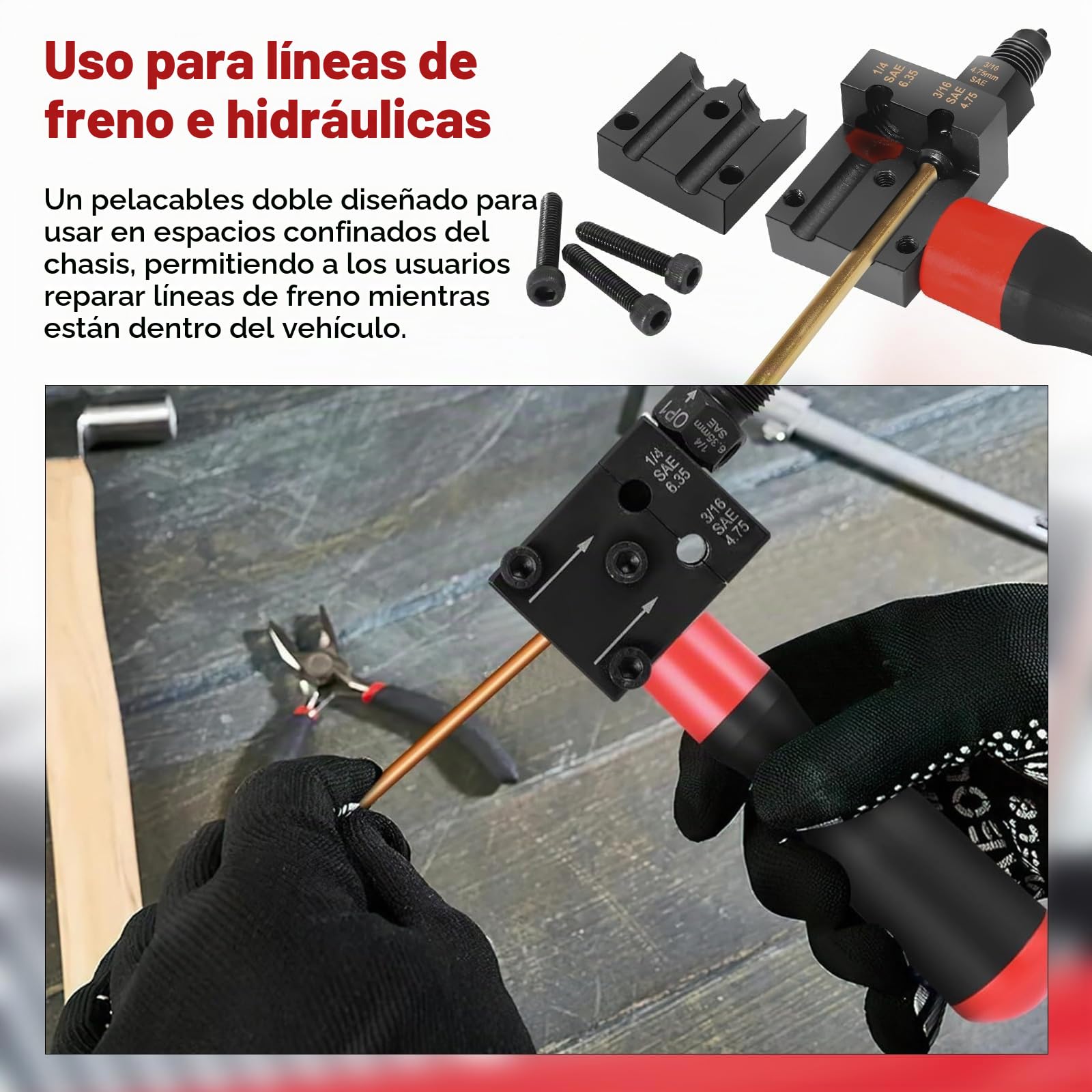 RUIZHI Herramienta de abocardado de tubería de freno para abocardados SAE, 7,62m Ø4,75mm Juego de herramienta de abocardado de tubería de freno con 16 conexiones+5 conectores +llave de carraca de 17mm
