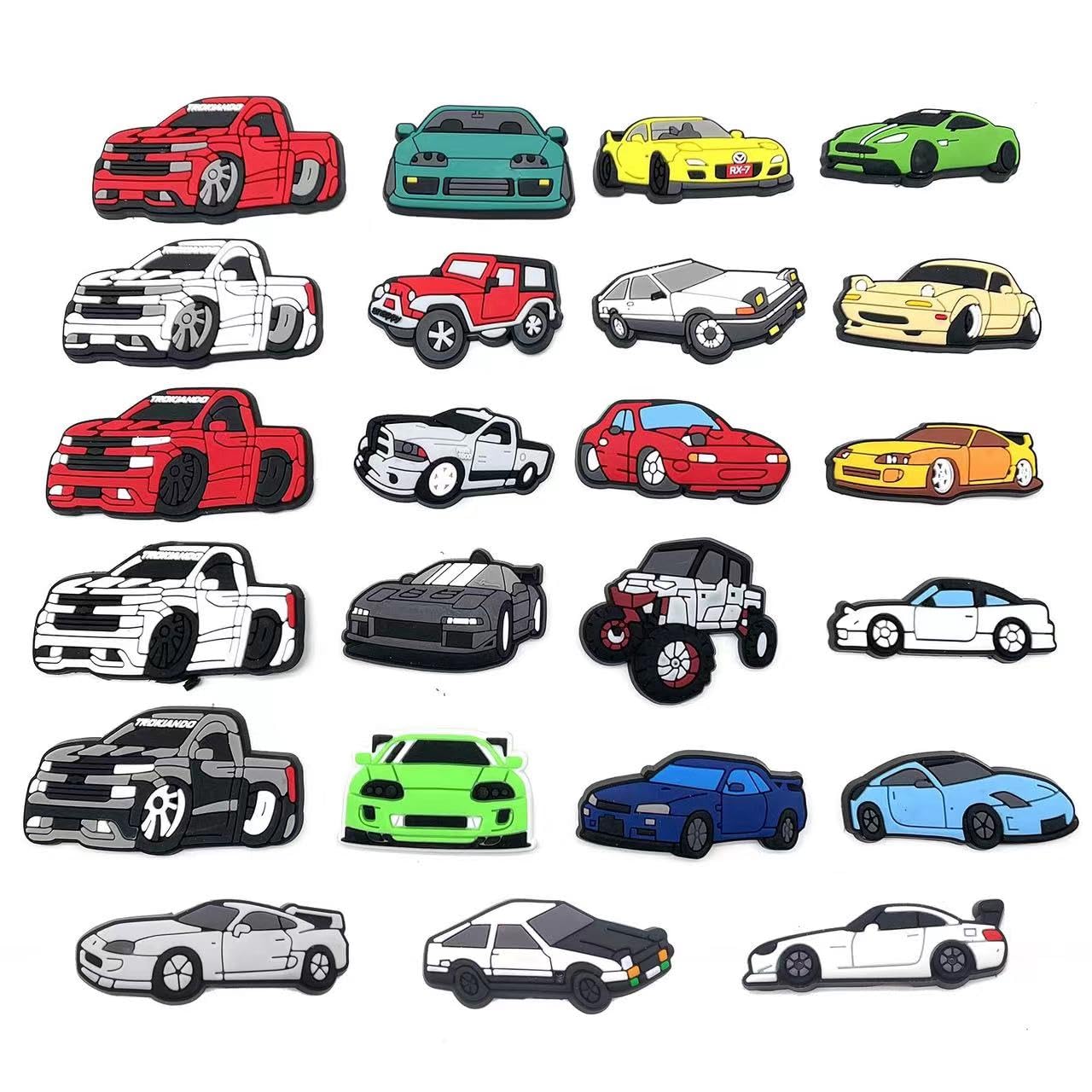 Yeaco23pcs Car Theme Shoe Charms Fits Crocs Shoes or Shoe & Bracelet Wristband Party Gifts, 1, Polyvinyl Chloride, No Gemstone