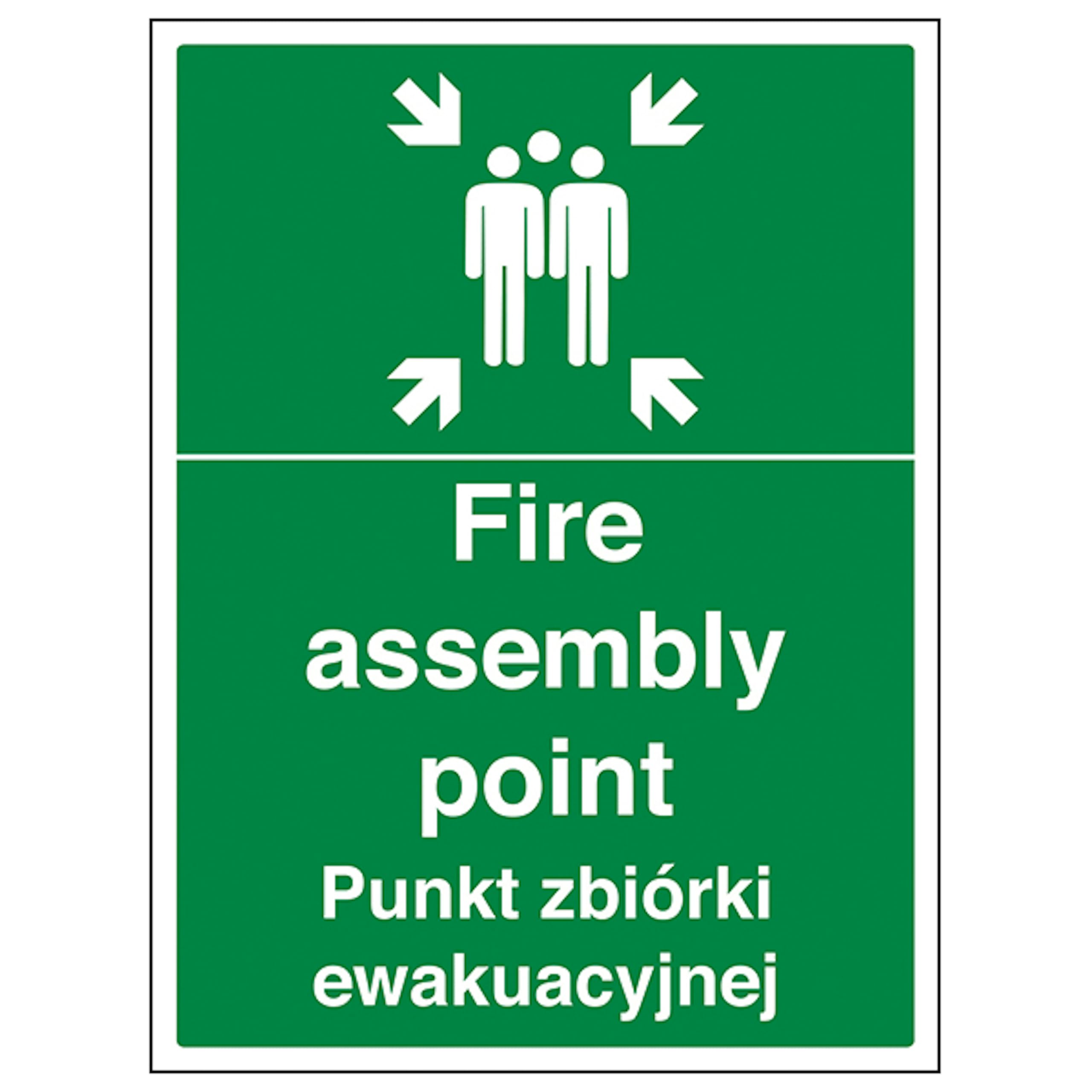 V Safety English/Polish - Fire Assembly Point 300 x 400mm - 3mm Aluminium Composite Safety Sign