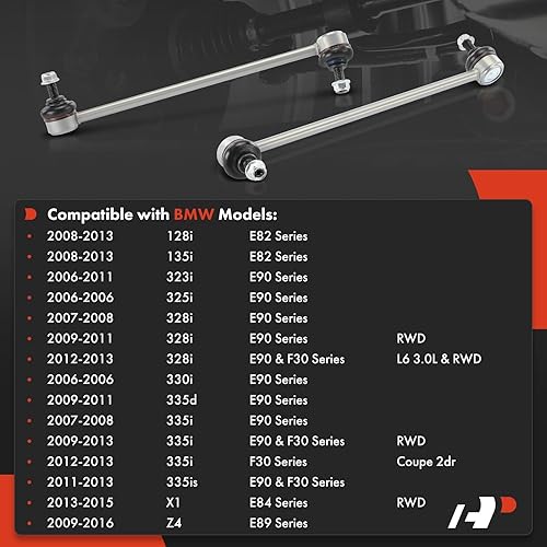 Miniatura 2 de A-Premium 2 eslabones de barra estabilizadora delantera, compatibles con BMW 323i 06-11, 325i 06, 328i 07-13, 330i 06, 335d 09-11, 335i 07-13, 335is
