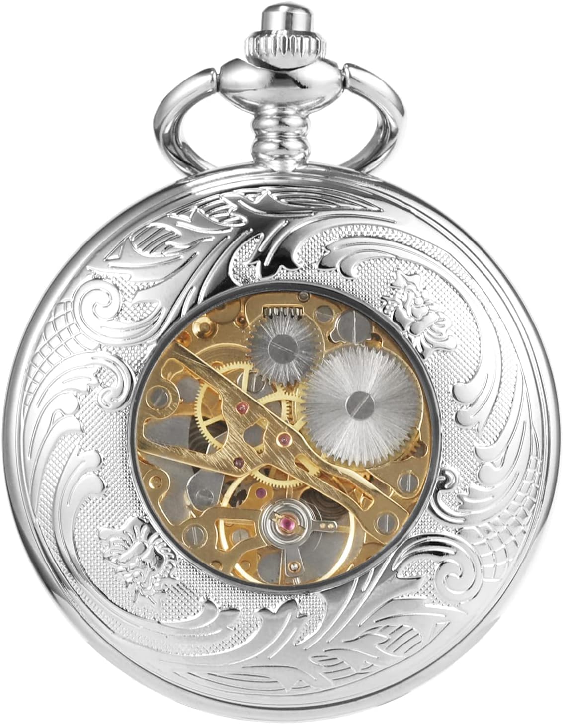 TREEWETO Men's Deer Reindeer Full Hunter Case Pocket Watch for Man Fathers Day Birthday, Vintage Mechanical Watch - Anniversary for Him Men Husband