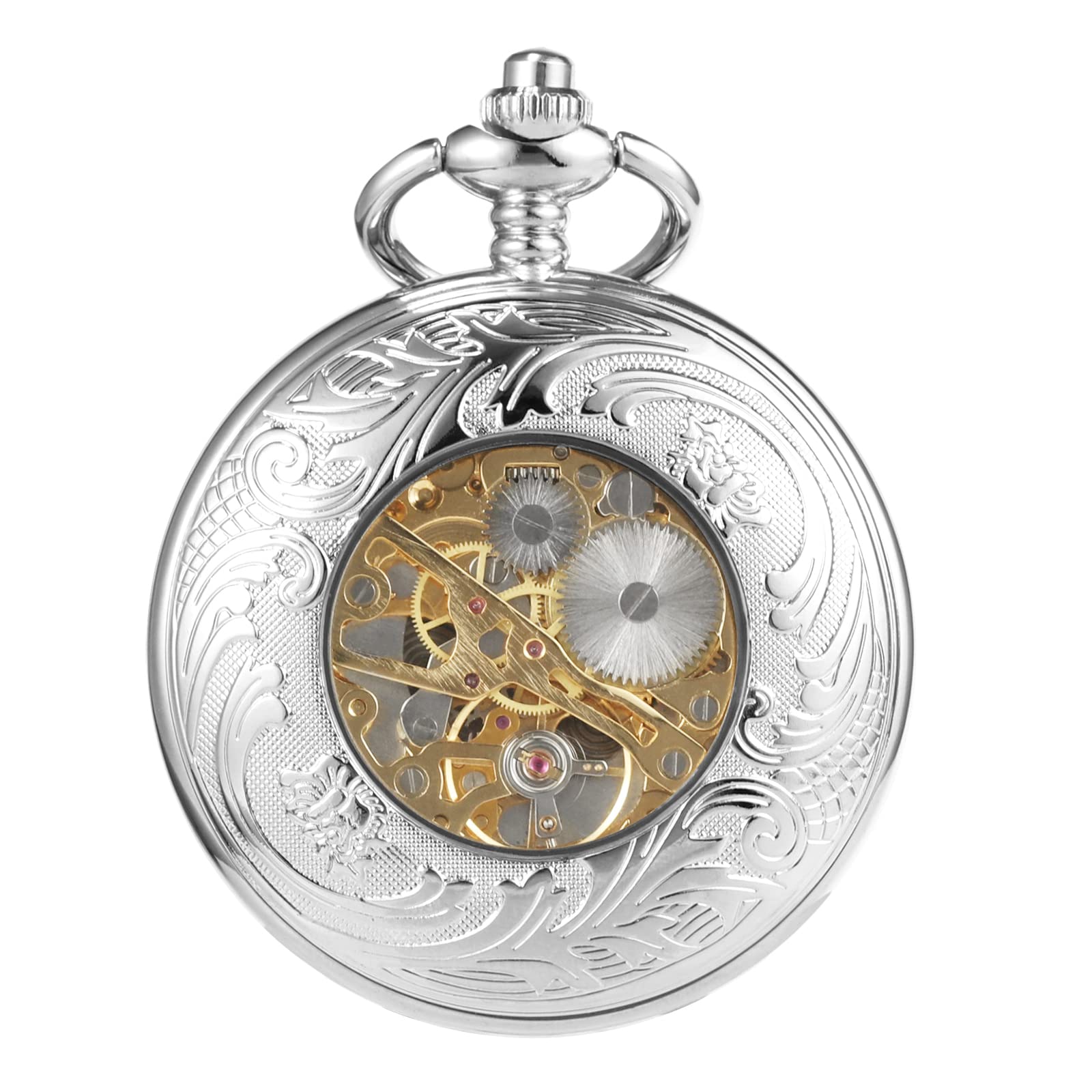 TREEWETO Orologio da tasca da uomo con renna e cervo per uomo e festa del papà, orologio meccanico vintage - anniversario per lui uomini marito, Argento