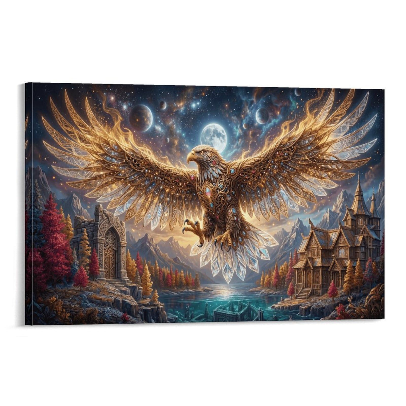 XPASHIQWC Flame Eagle Poster Artwork Galaxy Ancient Castle Giclee Canvas Prints Modern Wall Art Picture Wall Hanging for Home Decorations 20x30inch(50x75cm)