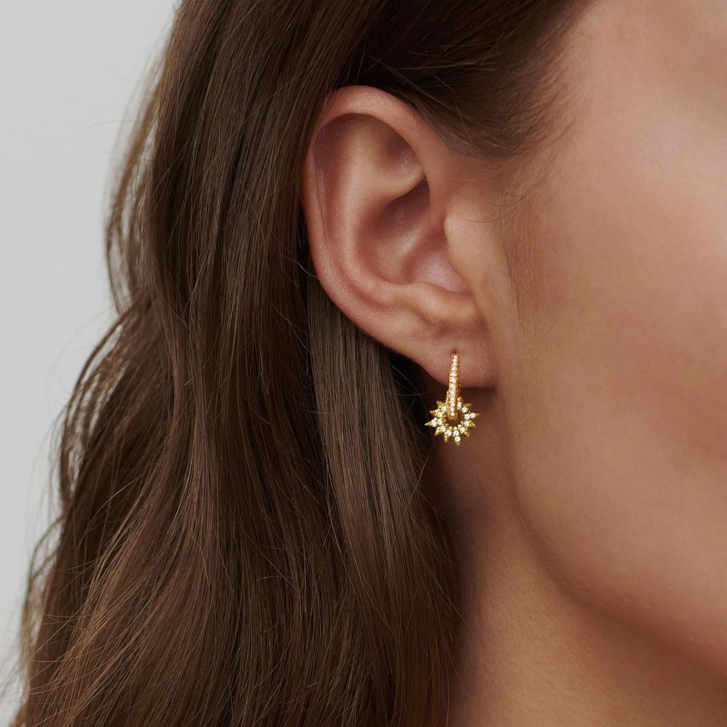 Gold Hoop Earrings for Women, Trendy 14K Gold Plated Split Double Huggie Earrings Dainty Cubic Zirconia Studs Hypoallergenic Lightweight Jewelry - Image 6