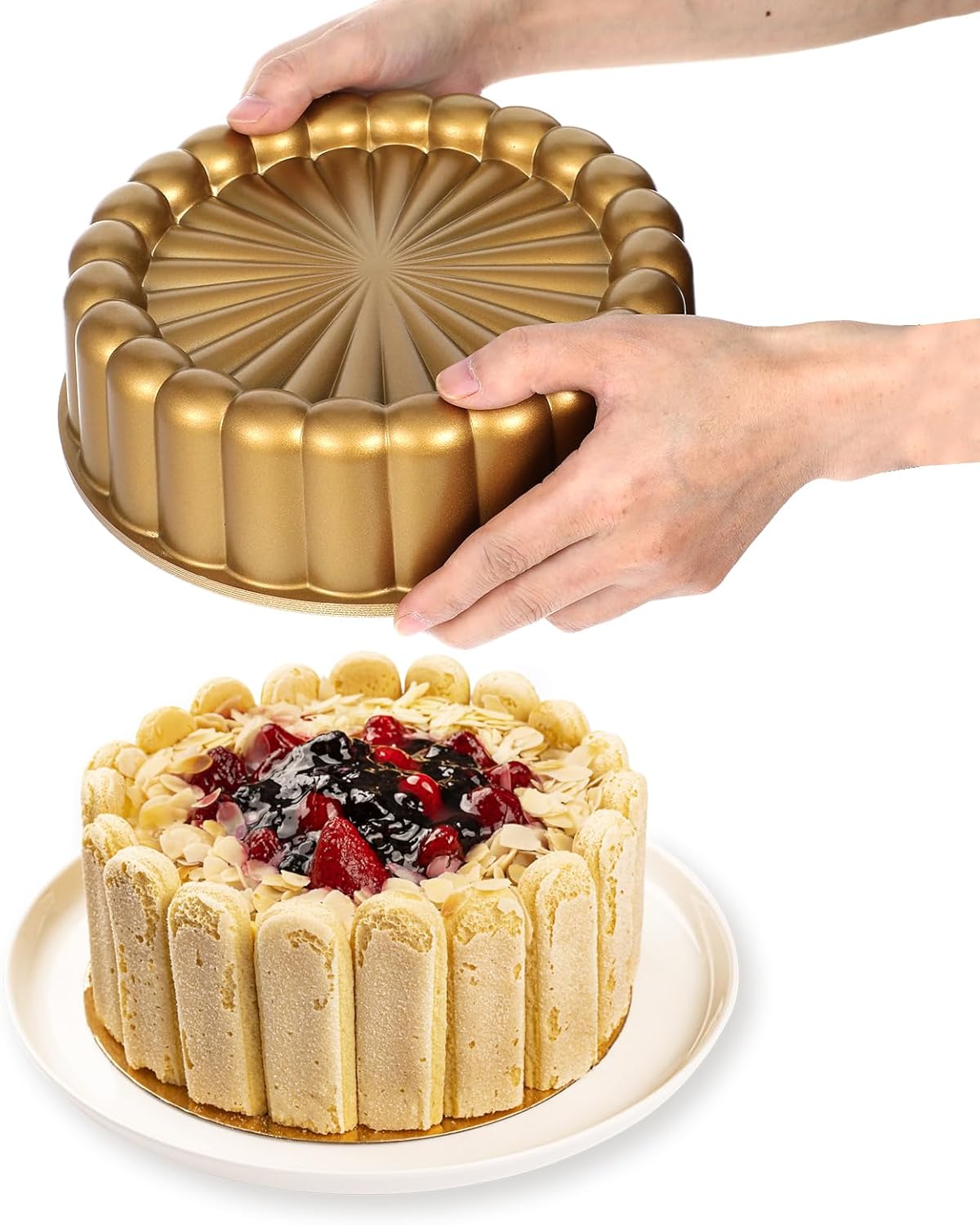 9.5 Inch Charlotte Cake Pan, Reusable Mold Fluted Cake Pan, Nonstick Aluminium Cakes Mold with Flower Shape for Cheese, Chocolate Cakes, Strawberry Shortcake, Brownie Tart Pie - Image 5