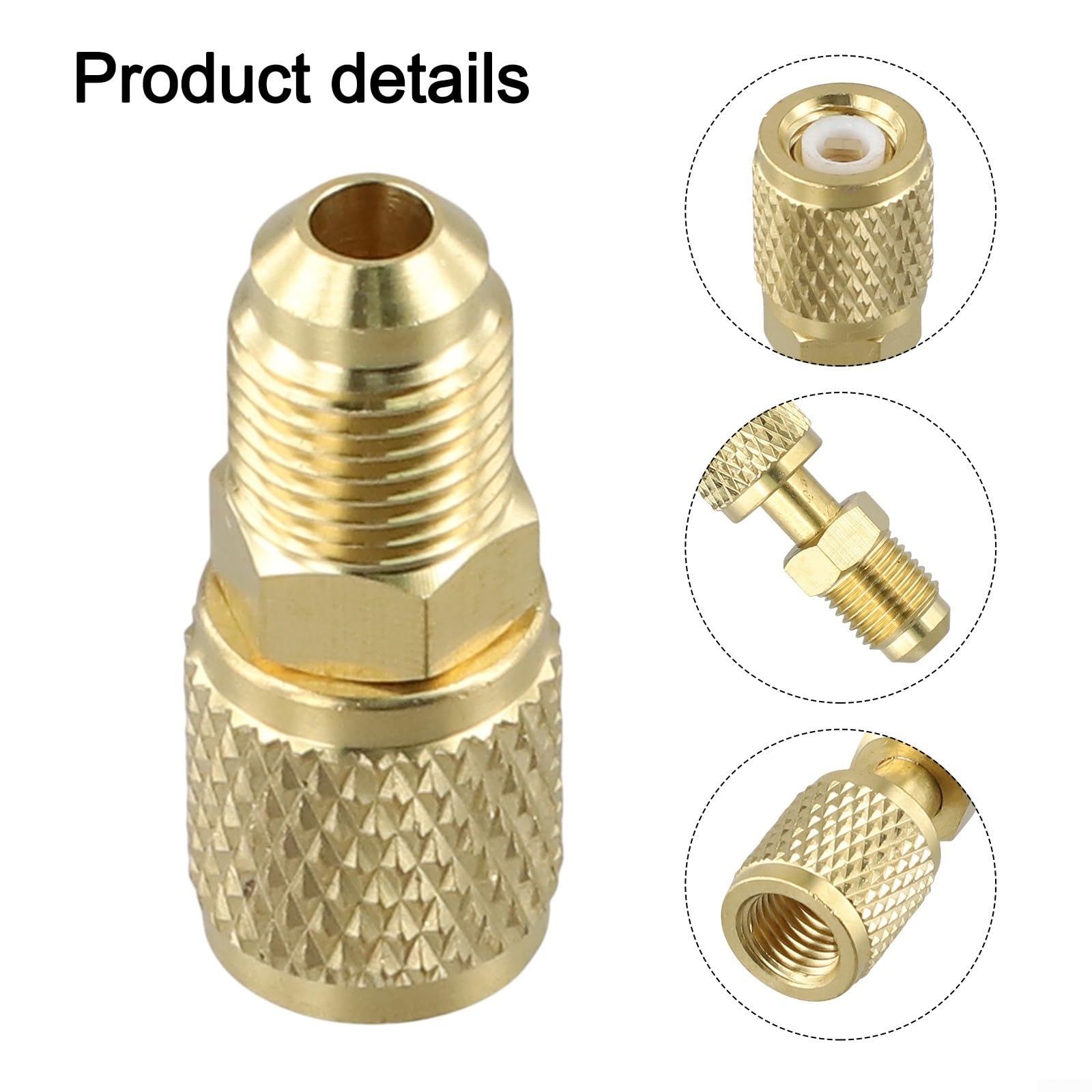 Adaptateur SAE mâle 5/16 x femelle 1/4 en laiton pour systèmes de climatisation R32 R410a R22 – Raccord doré, construction robuste, installation facile, accès sûr à la valve sous pression