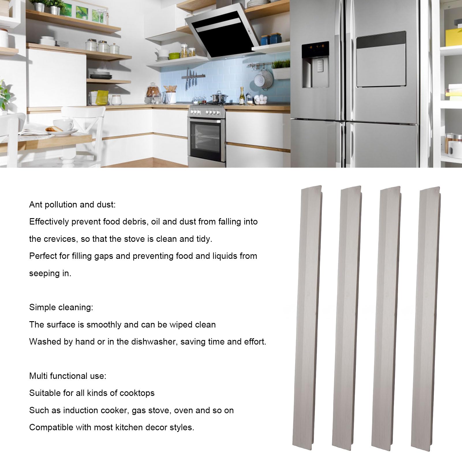 Kitchen Stove Counter Gap Cover,4Pcs Stainless Steel Oven Gap Cover Stovetops Gap Guard for Protect Gap Filler Sealing Spills in Kitchen Counter - Image 2