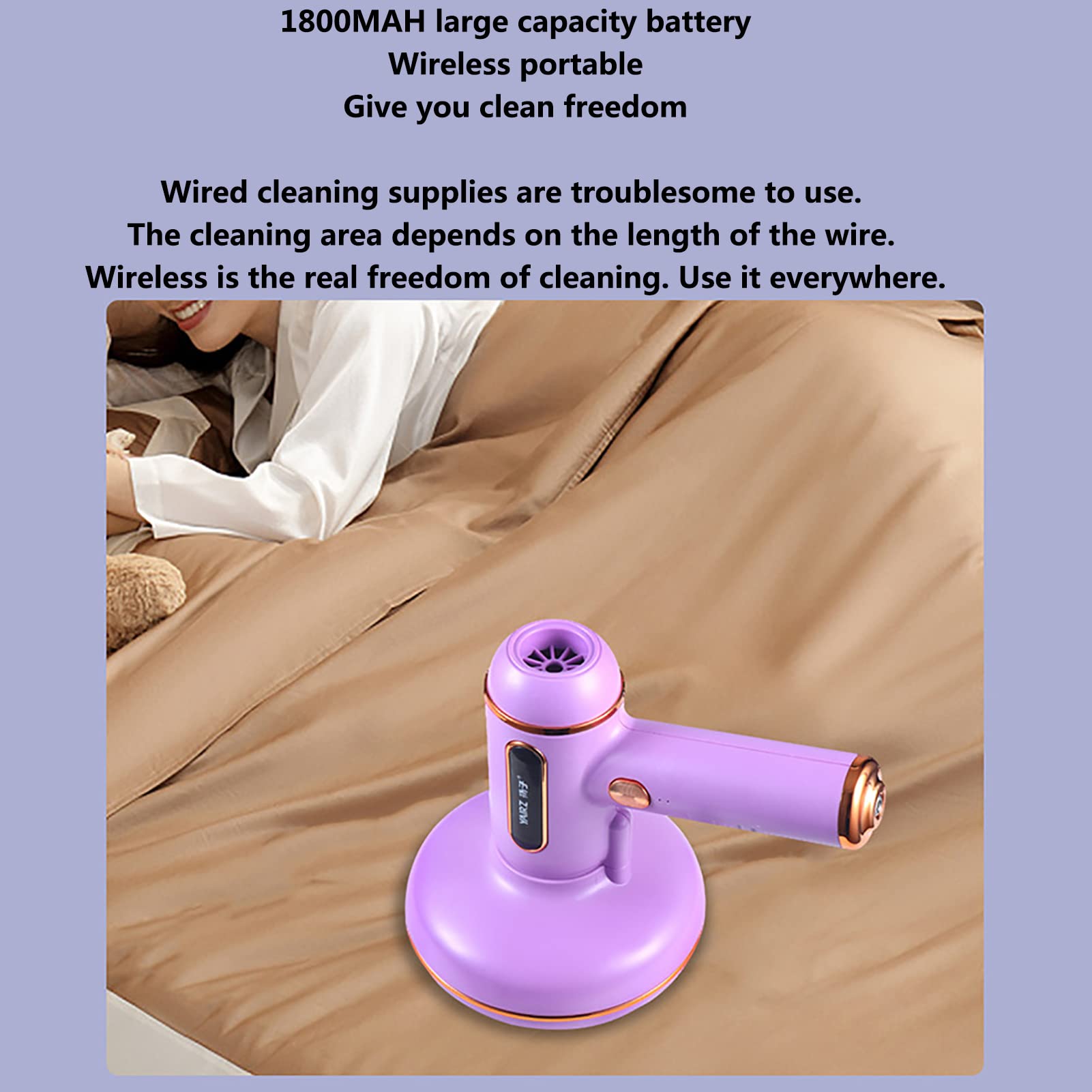 DYTWXG Aspirador inalámbrico, Aspirador de ácaros de Mano con colector de ácaros de Cama de barredor de Polvo Ligero, Aspirador de colchón Mini esterilizador, 99,9% de bacterias y ácaros del Polvo