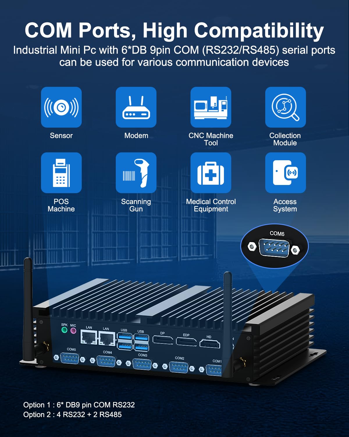 WEIDIAN Industrie PC Lüfterloser i5-8250U Fanless Mini PC Win 11, 8GB RAM 256GB SSD Lüfterlos PC Support Linux 6xCOM(RS232/485) 4K 3xDisplays(HD+DP+EDP) 2LAN 8USB LPT WiFi5&BT Business Industrial