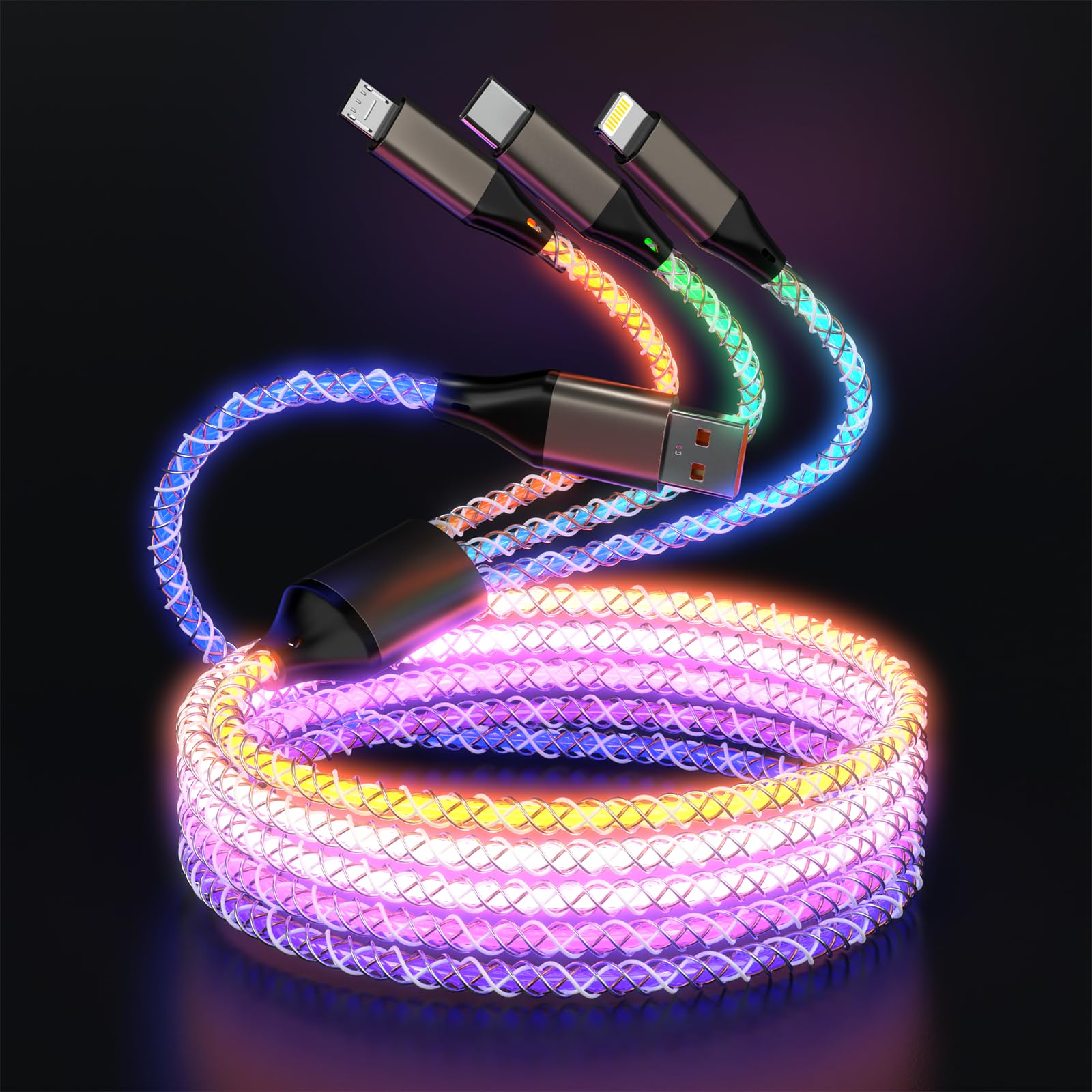 Cable de carga multi 3 en 1 RGB con luz LED para iPad y Android 8