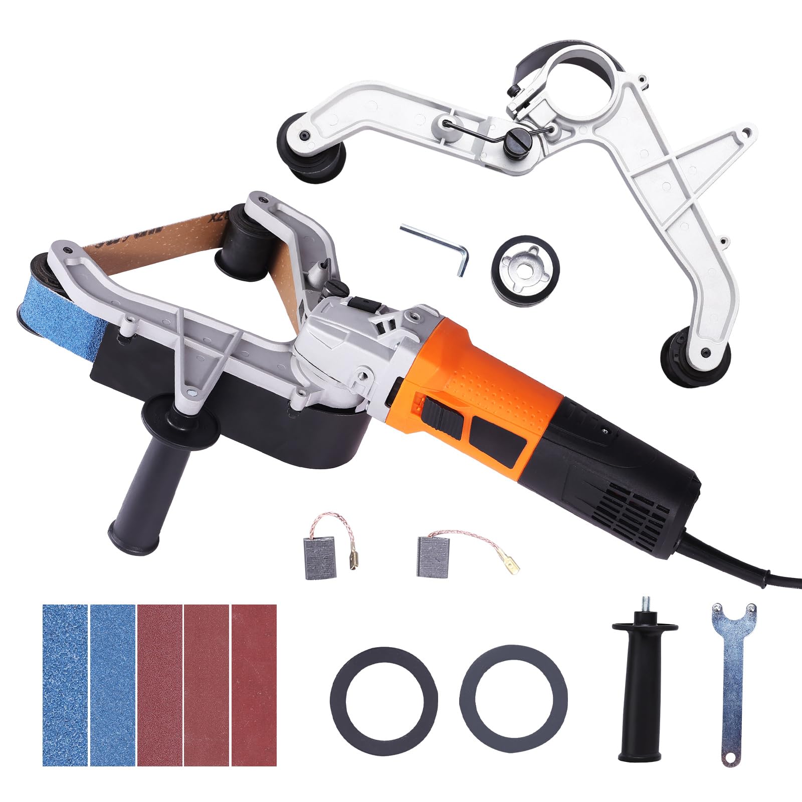 Pipe Tube Polisher Sander, 1000W Belt Sander with 6 Variable Speeds 1100-3200rpm, Professional Grinding Machine with 100 Sanding Belts for Finishing and Rust Removal