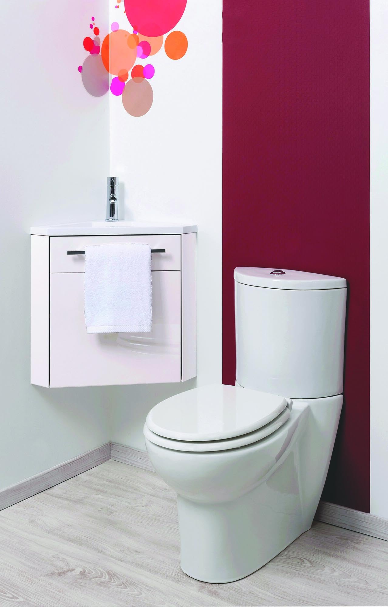 ONDÉE - Mueble de Lavabo suspendido colección Nino - Mueble de Esquina Compacto - 1 Puerta - Cierre Progresivo - instalación Reversible - Ancho 53cm - Acabado Lacado Blanco
