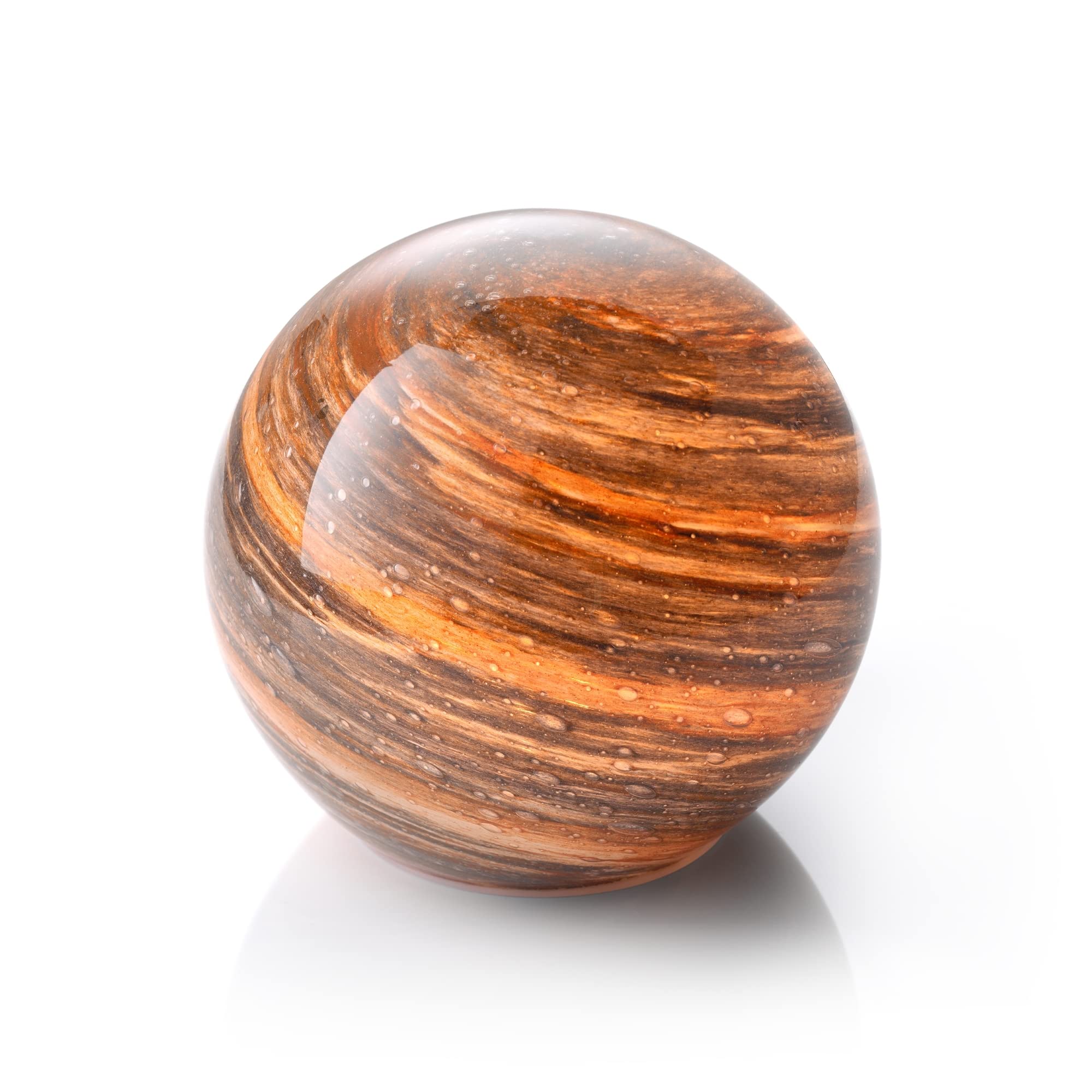 Auraglow Handmade Blown Glass Art Planet LED Table Lamp, Cordless Battery Operated Light, [Jupiter]