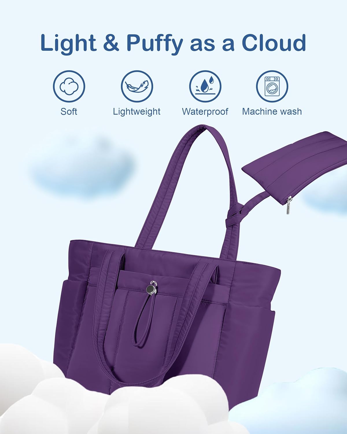 TOPDesign Puffy Tote Bag for Women with Cup Holder & Laptop Compartment & Cosmetic Bag & Trolley Sleeve for Work, Travel - Image 4