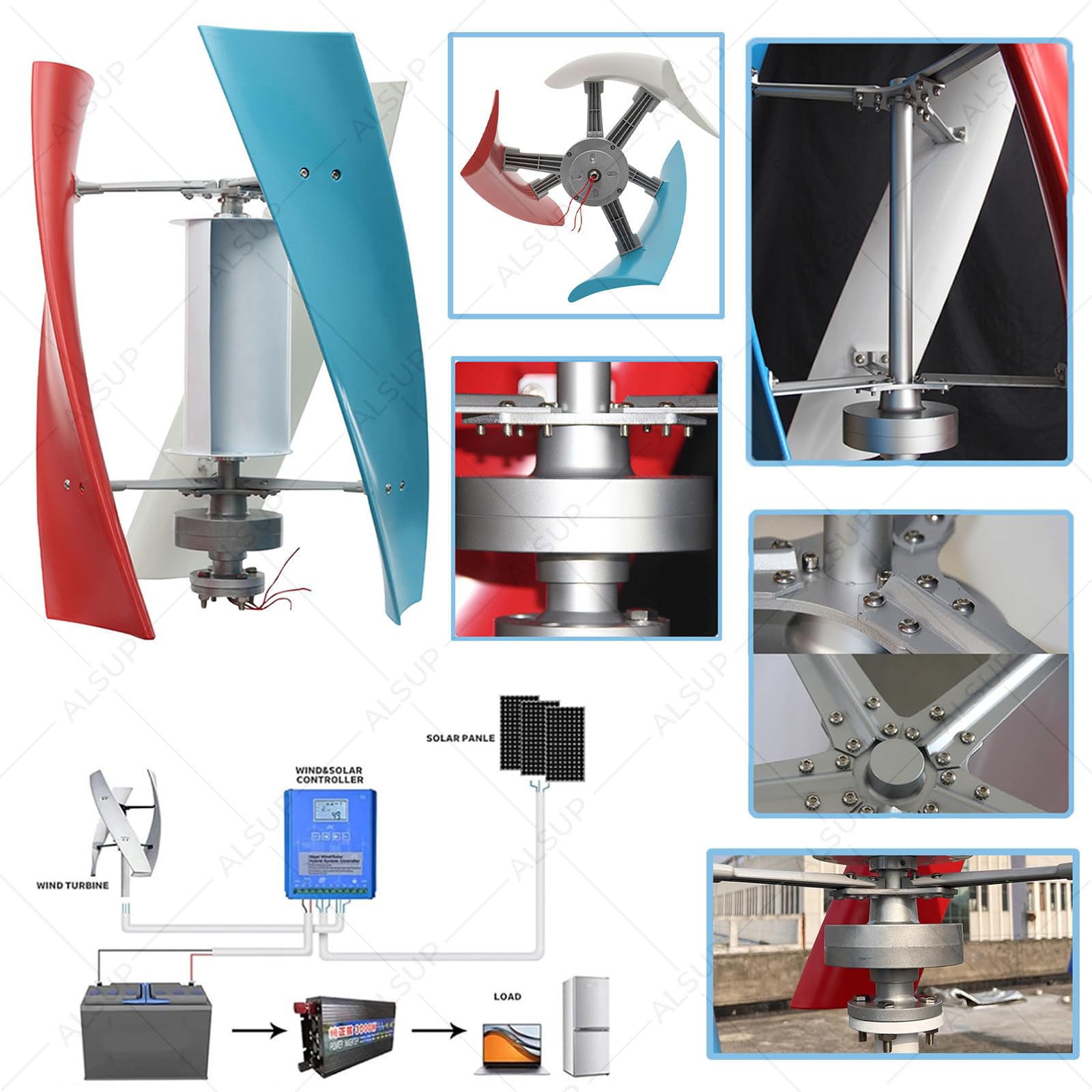 400W Vertikale Helix Windkraftanlage Generator 12V DC, 3 Blätter Elektromagnetisches Bremssystem für Pavillons, Kabinen, Marine Industrie Energie
