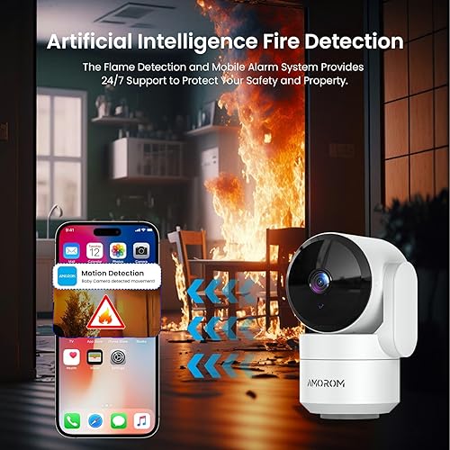 Miniatura 9 de AMOROM Cámara interior para seguridad del hogar 360, cámaras para mascotas de 1080p con panorámica e inclinación, visión nocturna, detección de