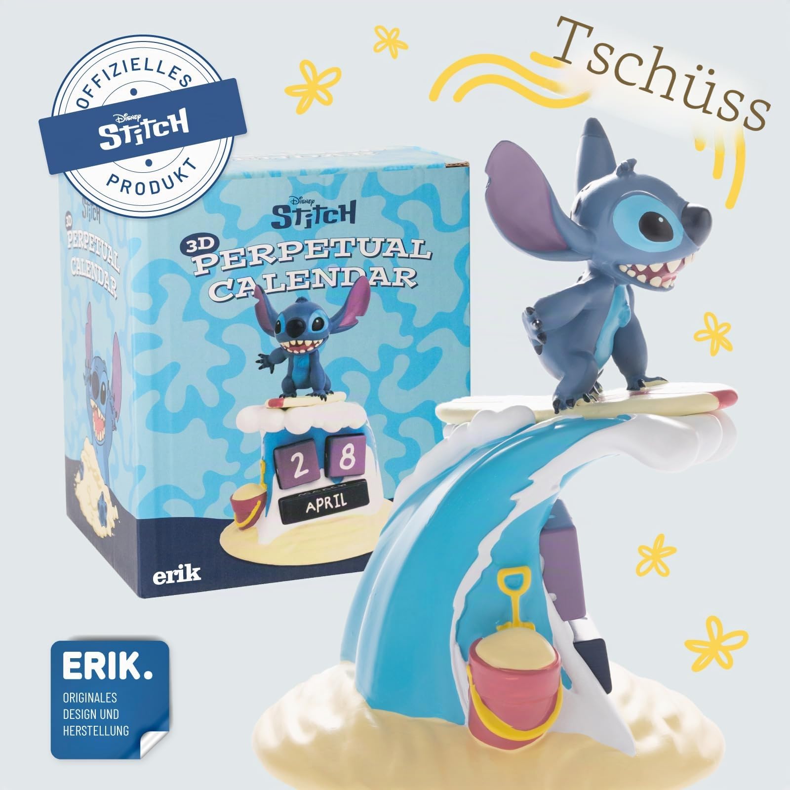 Grupo Erik Ewiger Kalender Disney Stitch Figur Sufer - 3D Kalender Tischkalender zum Aufstellen - Dauerkalender Lilo und Stitch Offizielles Lizenzendprodukt Büro Deko