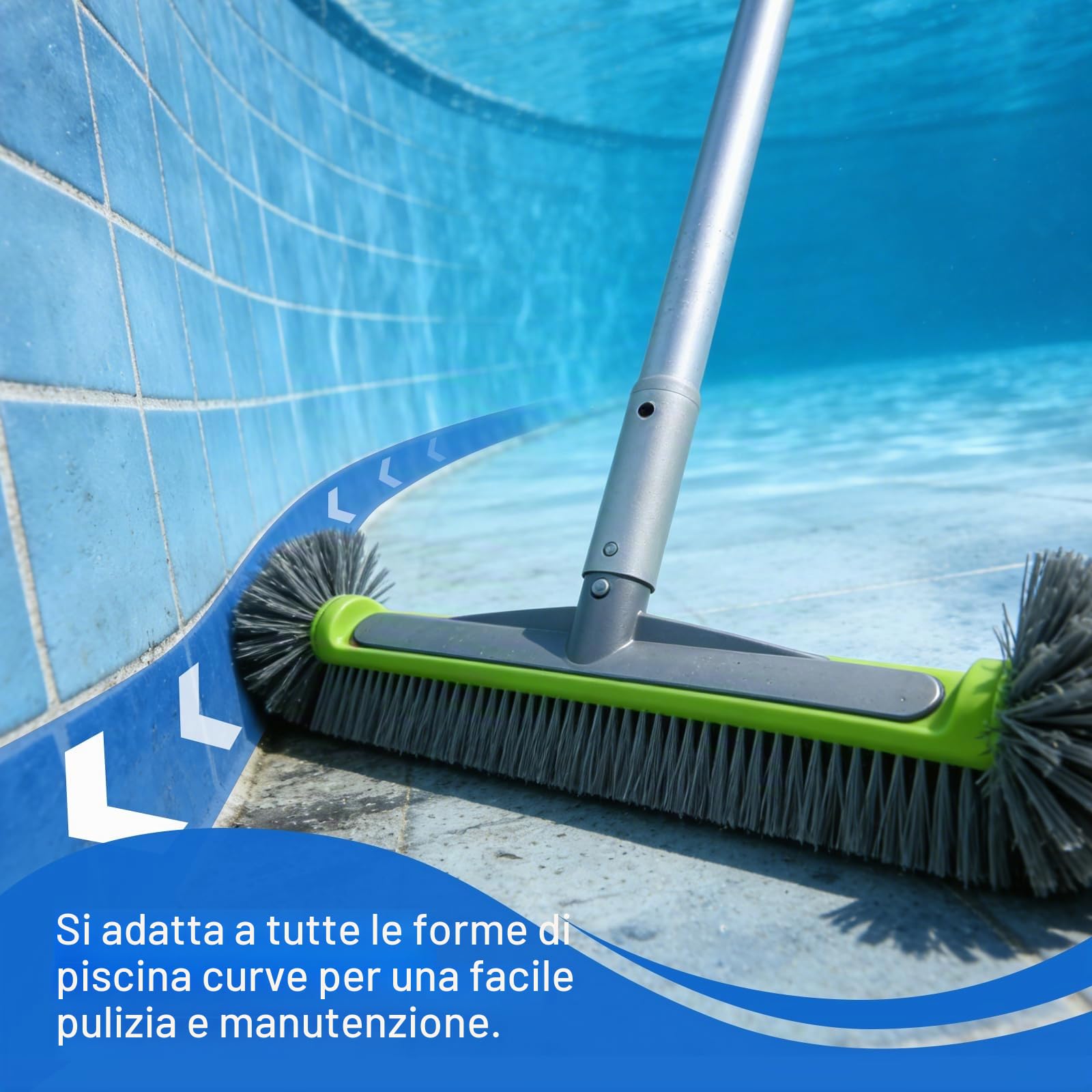 EFUTURETIME 3 Pezzi Set di Pulizia per Piscine, Retino per Fondo, 43cm Spazzola per Piscina Arrotondate con 2,7m Asta Telescopica in Alluminio, Robusto e Rimovibile Può Essere Rapidamente