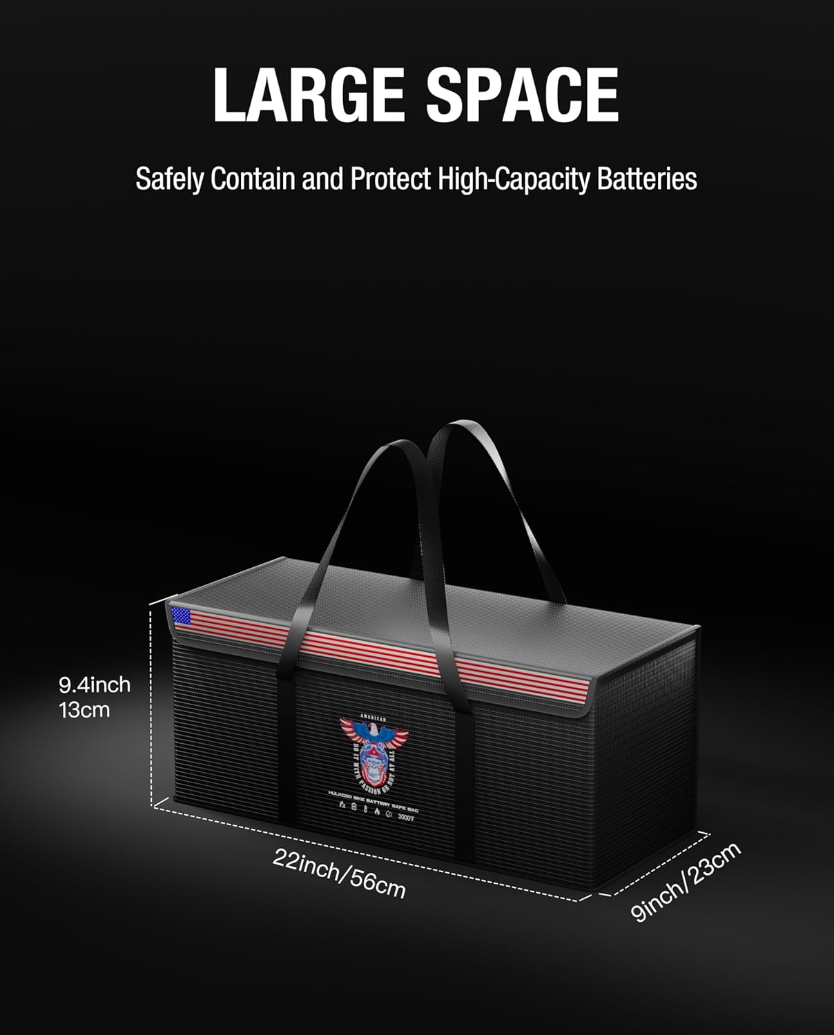 12V 200Ah LiFePO4 Lithium Battery Fireproof Safe Bag, Large Capacity Explosion-proof Lipo Battery Case for Charging & Storage, Waterproof Safe Box Compatible with LiTime & Renogy(22x9x9.4 Inches)