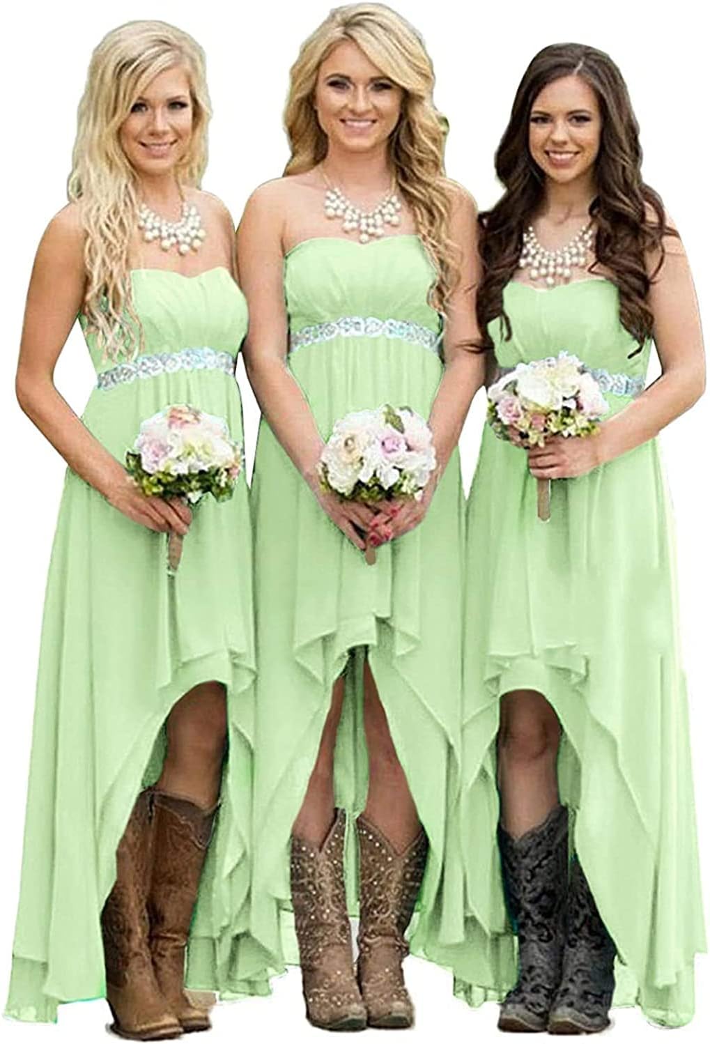Fanciest Women's Strapless High Low Bridesmaid Dresses Wedding Party Gowns Turquoise