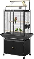 GarveeLife Large Bird Cage for Parrot Cockatiel Macaw Budgie - Play Top Storage Cabinet Indoor Outdoor Black Walnut Wood Cage