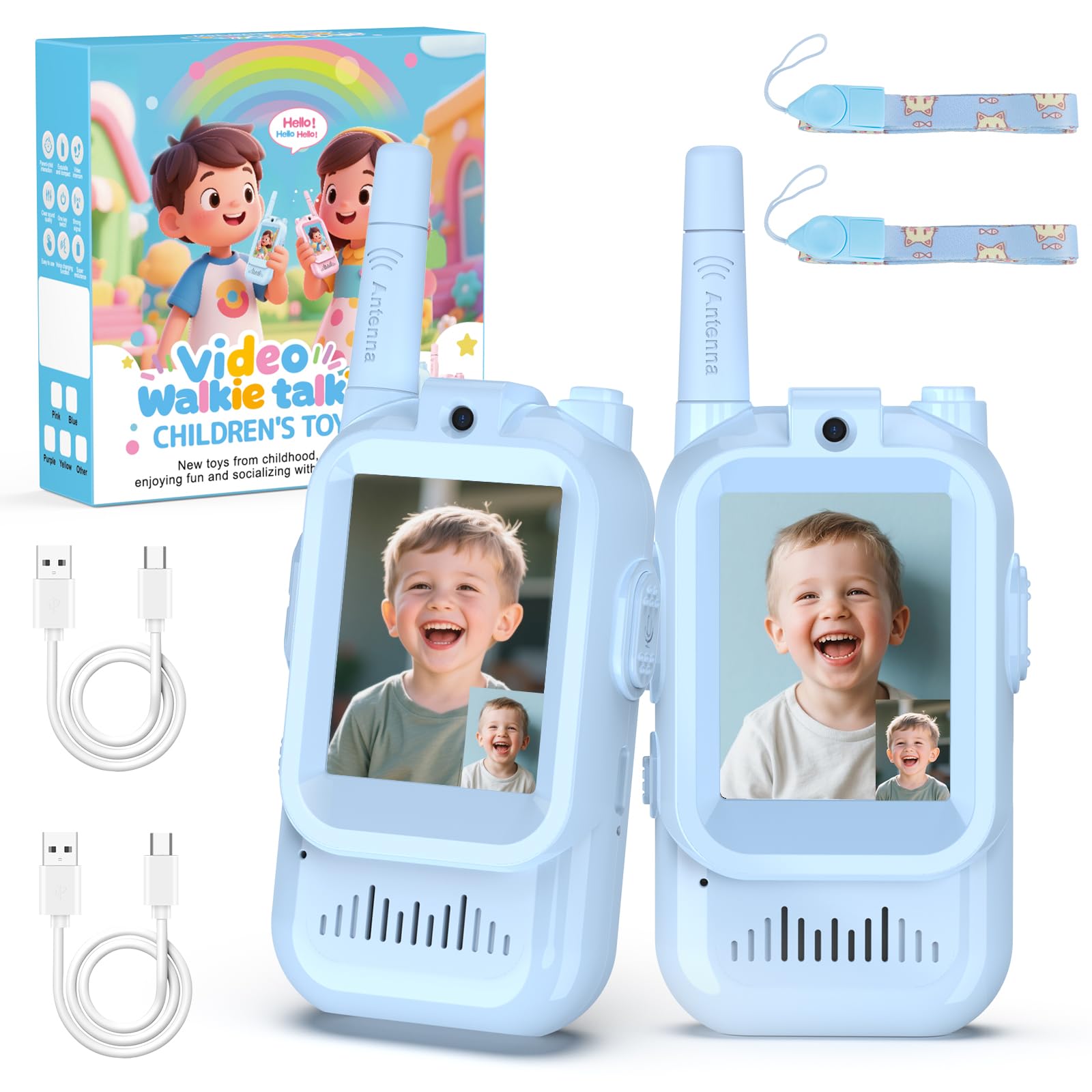 BlueFire Kids Walkie Talkies with Video – Screen Display Toy Radios with Voice Effects, One-on-One Pairing, Long Range – Birthday Toys Gifts for Boys &amp; Girls Ages 3–12 (Blue)
