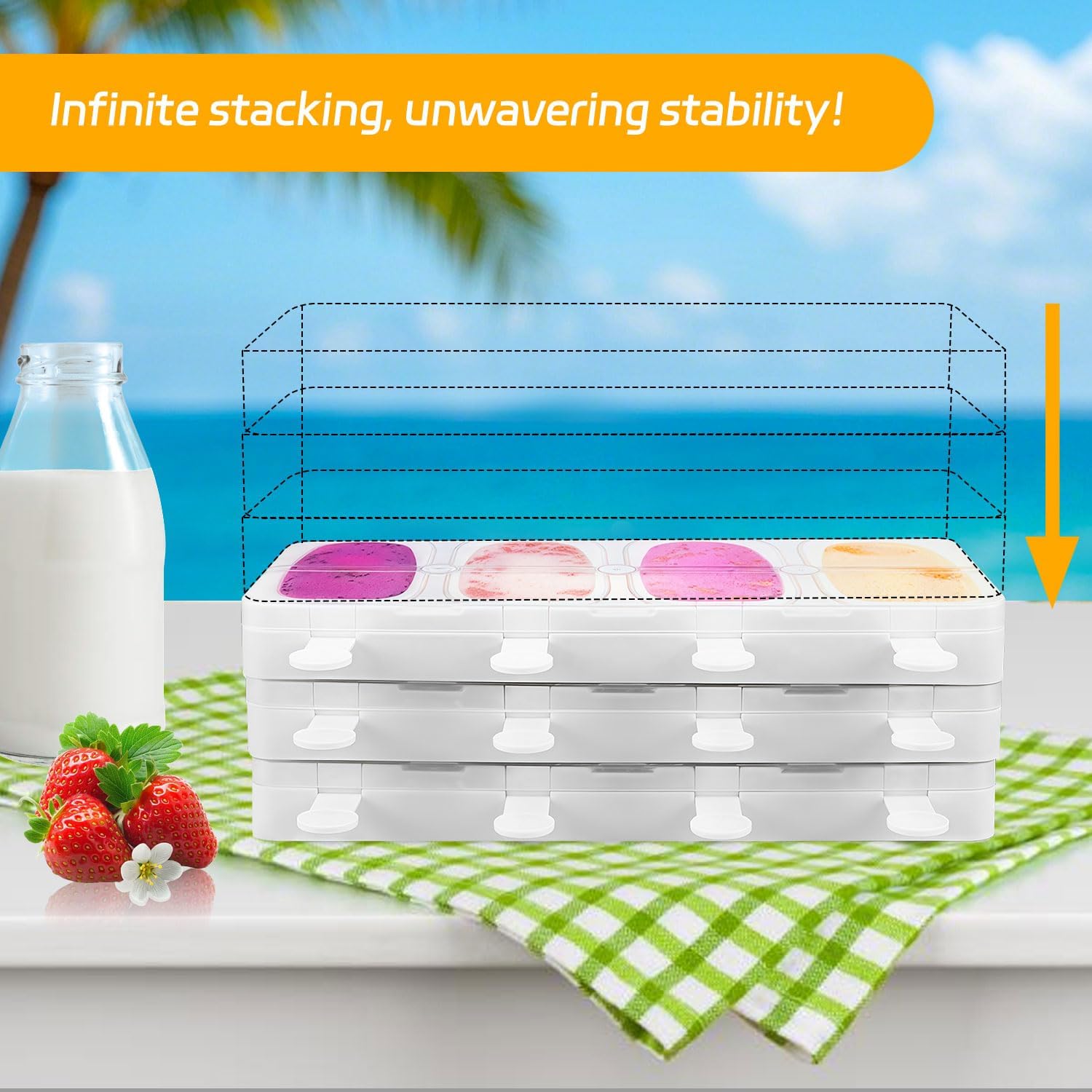 Stackable Popsicles Molds, BPA-Free Popsicle Molds with Sticks
