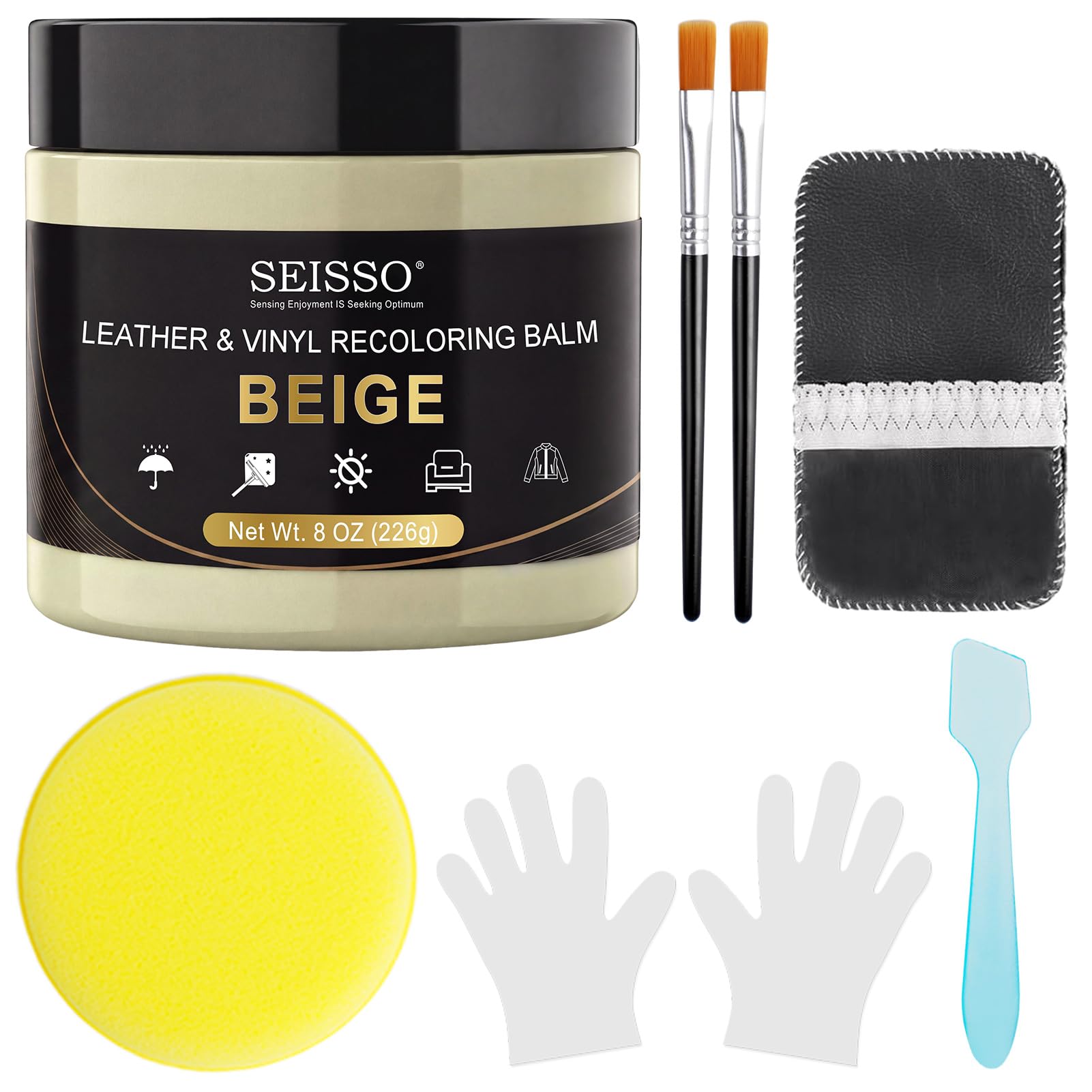 SEISSO Kit Riparazione Pelle Auto, Ripara Pelle Divano, Stucco per Pelle, Riparare i Sedili delle Auto, i Divani, i Cappotti, Le Scarpe, Le Crepe e i Graffi sulla Pelle, Colori: Beige