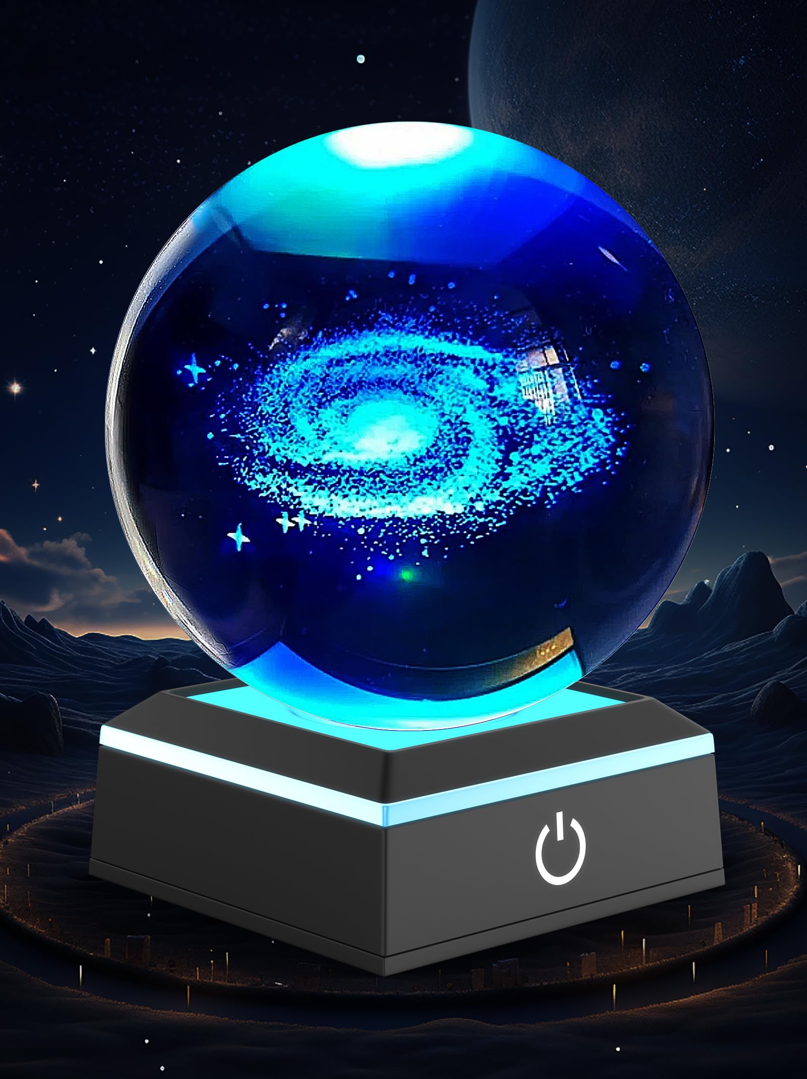 JANARARY Space Lamp with LED Touch Base for Teen Bedroom Decor, 3D Happy Haves Light Sphere with 7 Color Changing, Room Decor for Teen Boys and Girls,