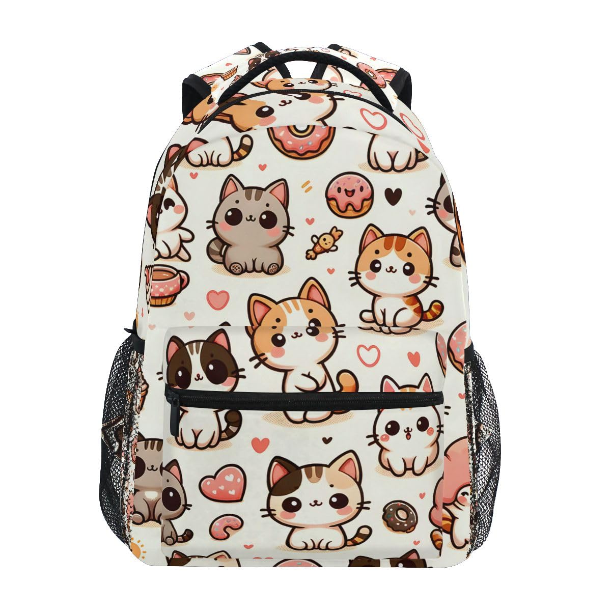 Generic Linda mochila escolar con diseño de donas y gatos, mochila para libros para niños y niñas, mochila de viaje informal para la escuela primaria, mochila de viaje para computadora portátil, Lindos gatos