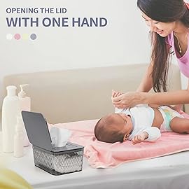 Whiidoom Wipes Dispenser, One-Handed Operation Wipe Holder for Baby & Adult, Seal-Designed Wipes Container for Bathroom Keep Diaper Wipes Fresh (Grey)