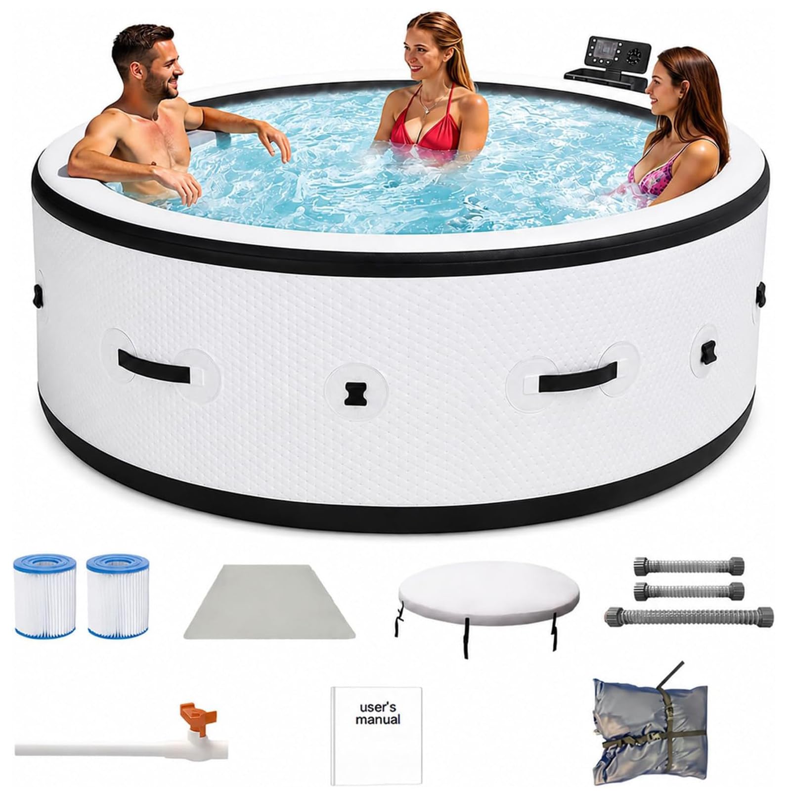 Vasca Idromassaggio Gonfiabile per 2-6 Persone con 180 Getti Bolle,Set per Spa Portatile da Esterno con Riscaldatore,Pompa,Filtro E Copertura Isolata,per Patio,Giardino,Esterno 81x28in