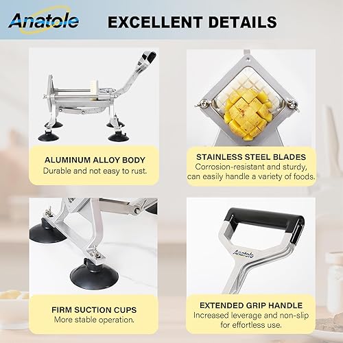 Miniatura 4 de Anatole Cortador comercial de papas fritas con cuchillas de acero inoxidable de 12 pulgadas, 38 pulgadas, cortador de papas profesional, picador