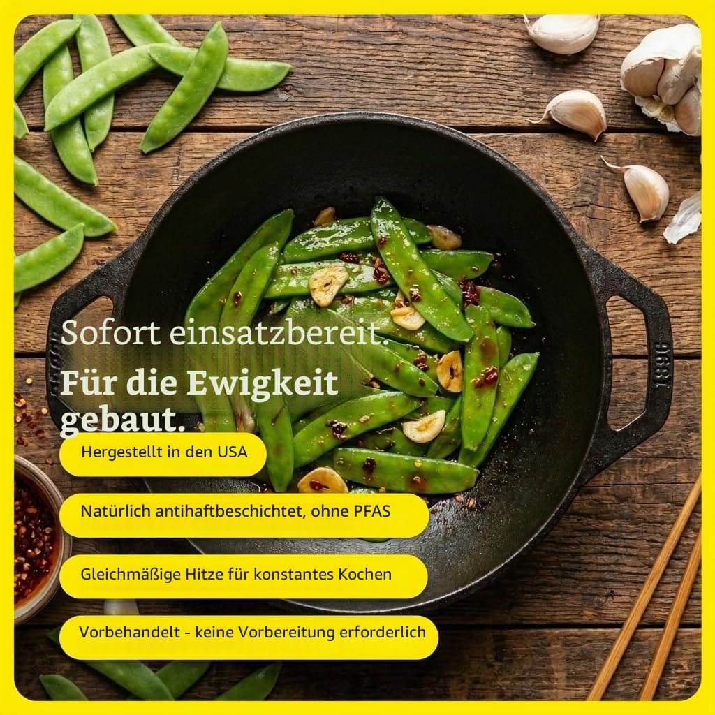 Lodge Mini-Wok aus Gusseisen, 22,9 cm, mit Schlaufengriffen