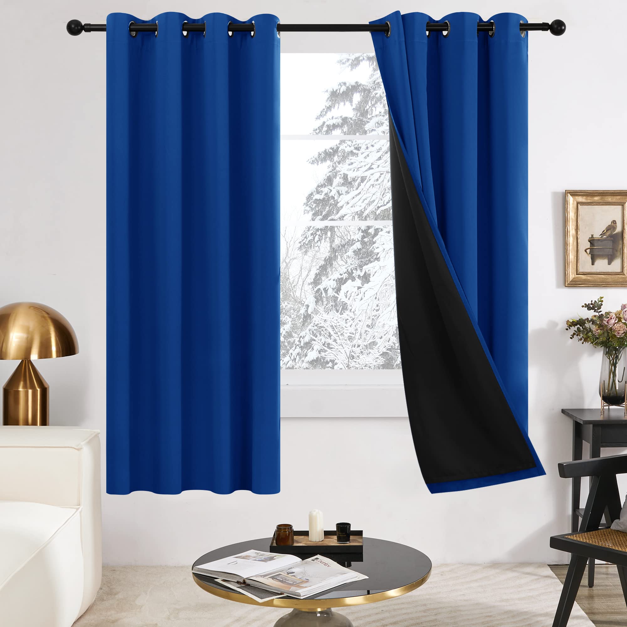 Deconovo 100% Blackout Curtains, High Density Double Layers Curtain, Thermal Insulated & Energy Saving Grommet Drapes Set of Curtains for Bedroom Living Room Kids Room (Set of 2, 52x72 in, Royal Blue)