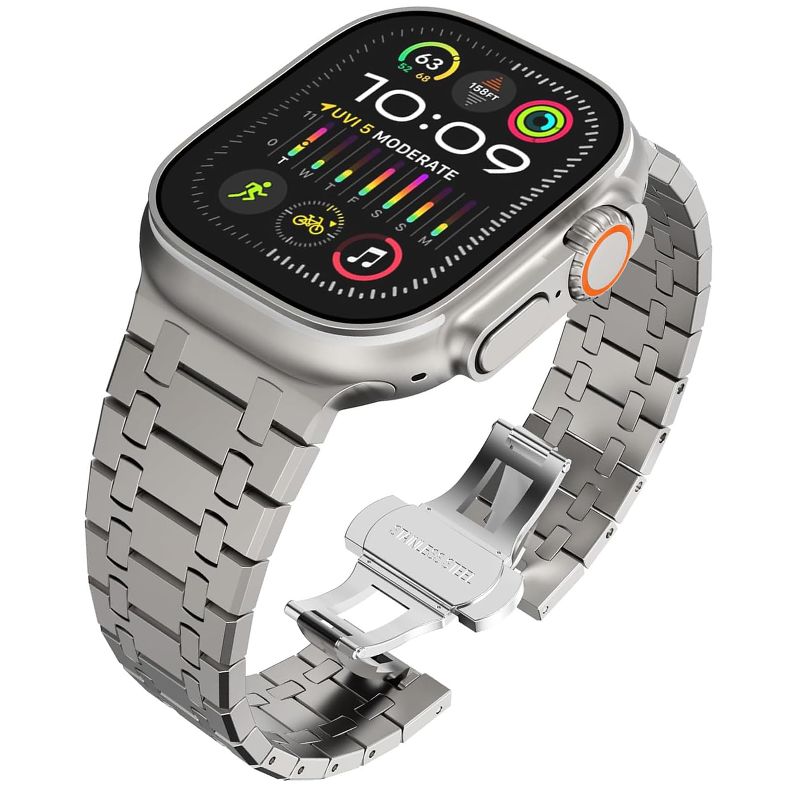 WINGLE for Apple Watch Ultra 2 Band 49mm 45mm 44mm 42mm Series 9 8 7 for Men, Apple Watch Ultra Band Mens Stainless Steel Metal Strap for iWatch Apple Watch Ultra 1 SE Series 9 8 7 6 5 4, Titanium