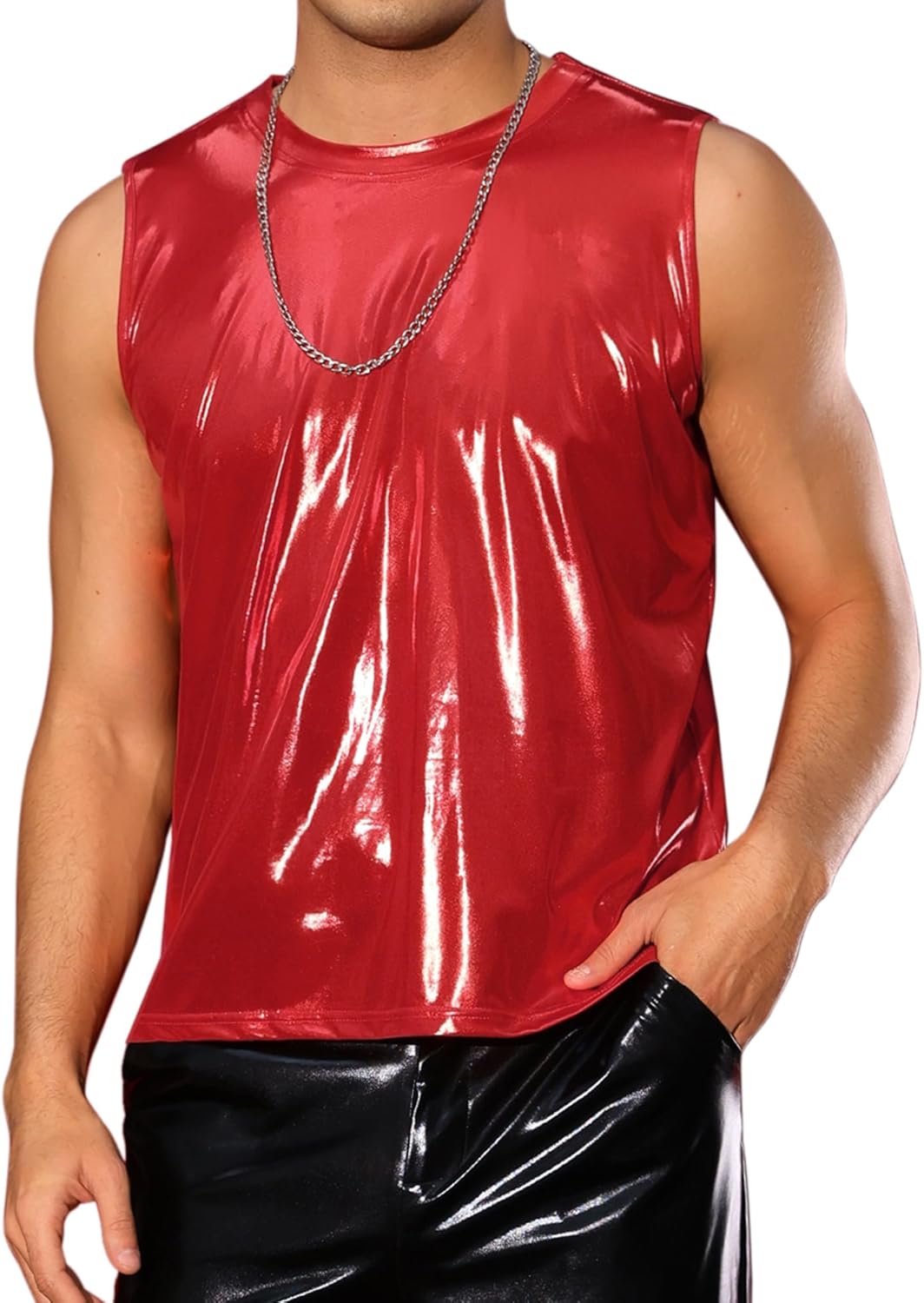 Lars Amadeus Metallic Tank Tops for Men's Holographic Sleeveless T-Shirt Disco Party Shiny Vest