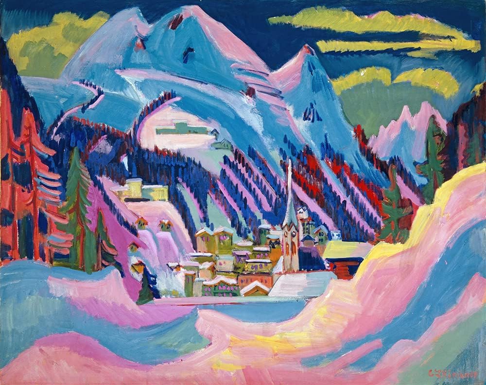 ArtDirect Ernst Ludwig Kirchner 18x15 Gold Ornate Frame and Double Matted Museum Art Print Titled - Davos in Winter. Davos in Snow (1923)