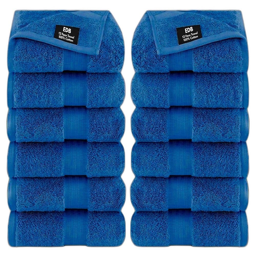 EDB 12x Washcloth Set 100% Egyptian Cotton 30x30cm Hotel Quality Flannels Soft Towels - Quick Dry And Highly Absorbent Face Towels 500 GSM (Royal Blue)
