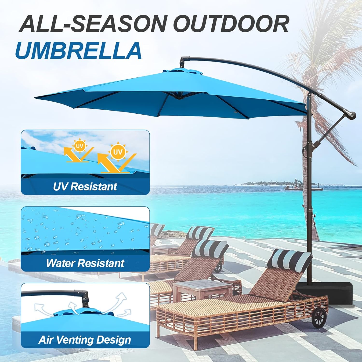 BPS 10ft Patio Umbrella with Base Included, Outdoor Offset Cantilever Umbrella with Easy Tilt Adjustment, UV-Blocking Polyester Shade, 8 Ribs for Backyard, Poolside, Lawn and Garden