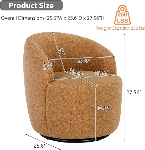 Miniatura 38 de KIVENJAJA Teddy Sherpa - Silla giratoria tapizada con brazo redondo moderno, giratorio de 360 grados, sillón individual pequeño para guardería, sala