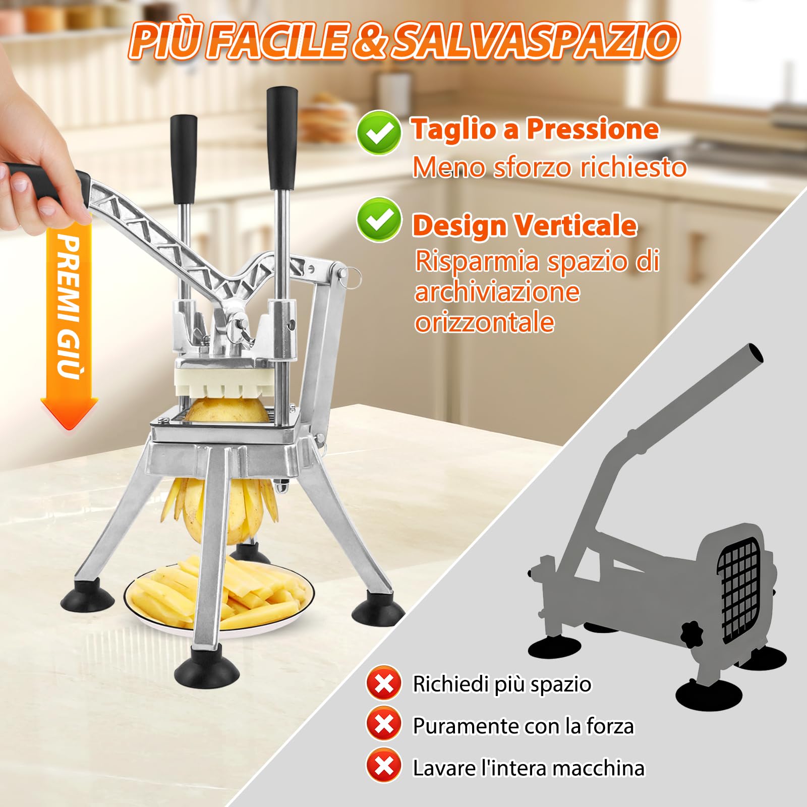 Anatole Tagliapatate per Patate Fritte Professionale Verticale con 6mm 9mm 13mm Spicchi Lame in Acciaio Inox Taglia Patate a Bastoncino Manuale per Frutta Verdure Carote Cetrioli Cipolle Limoni
